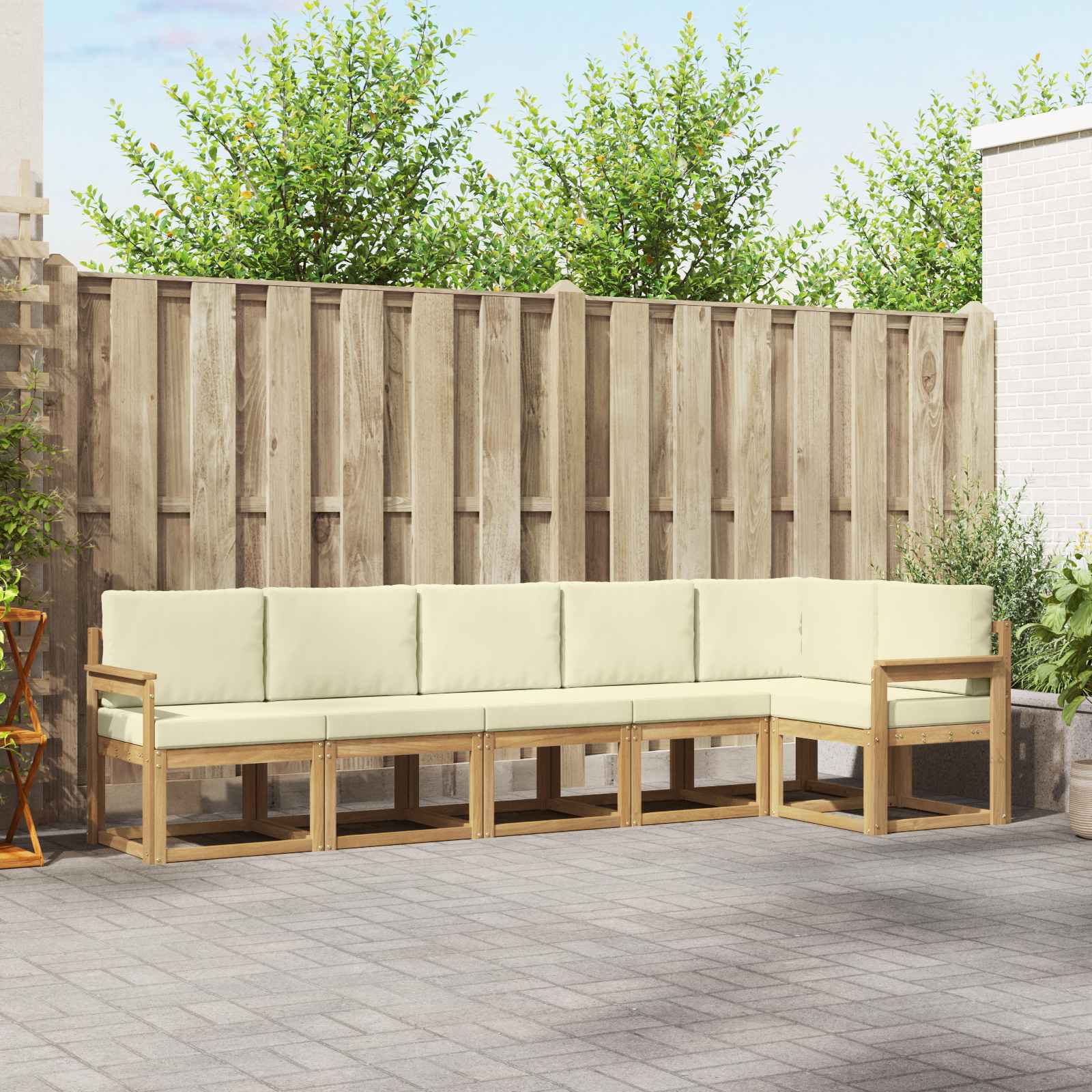 vidaXL Bankstel met kussen 6 pcs Natuurlijk en Crème