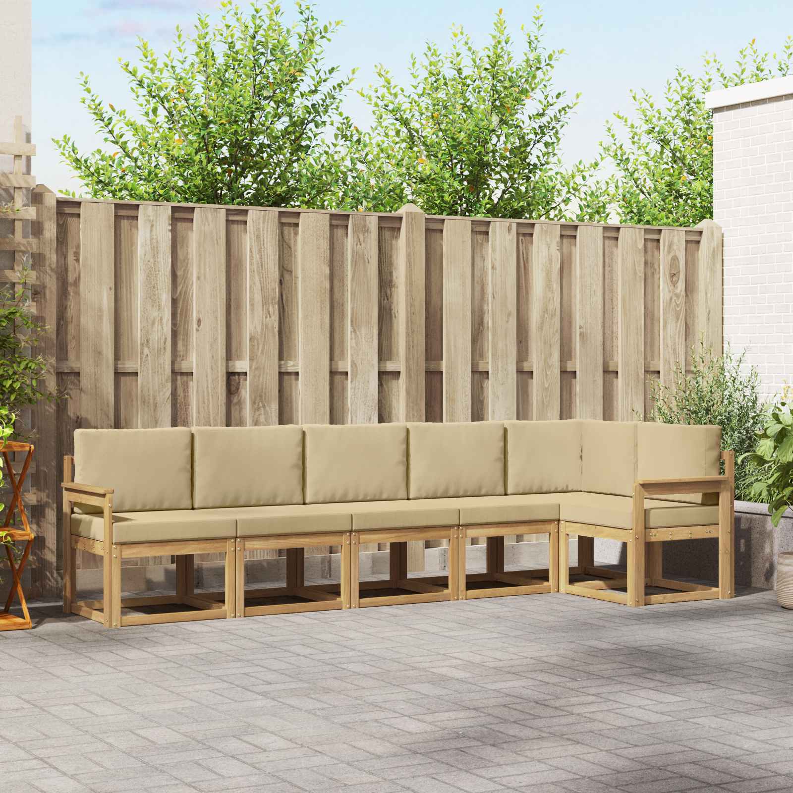 vidaXL Bankstel met kussen 6 pcs Natuurlijk en Crème