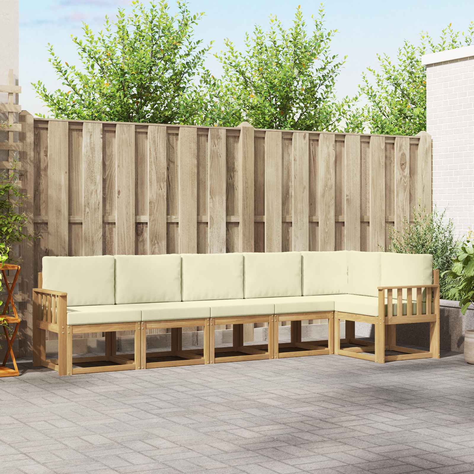 vidaXL Bankstel met kussen 6 pcs Natuurlijk en Crème