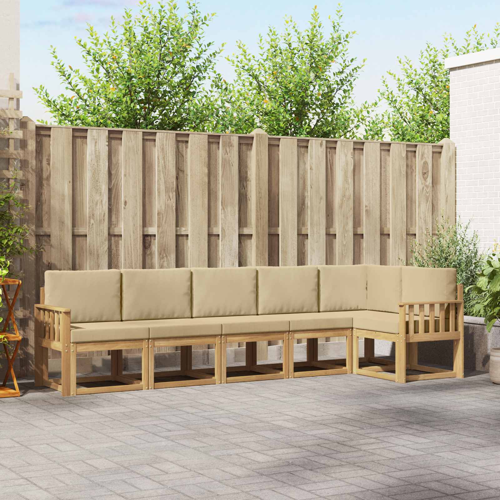 vidaXL Bankstel met kussen 6 pcs Natuurlijk en Crème