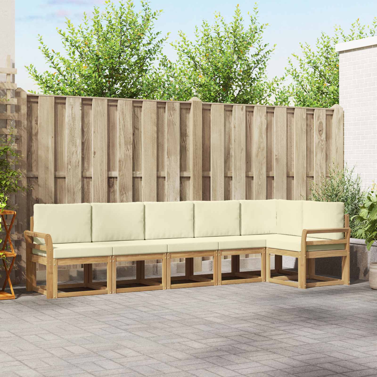 vidaXL Bankstel met kussen 6 pcs Natuurlijk en Crème