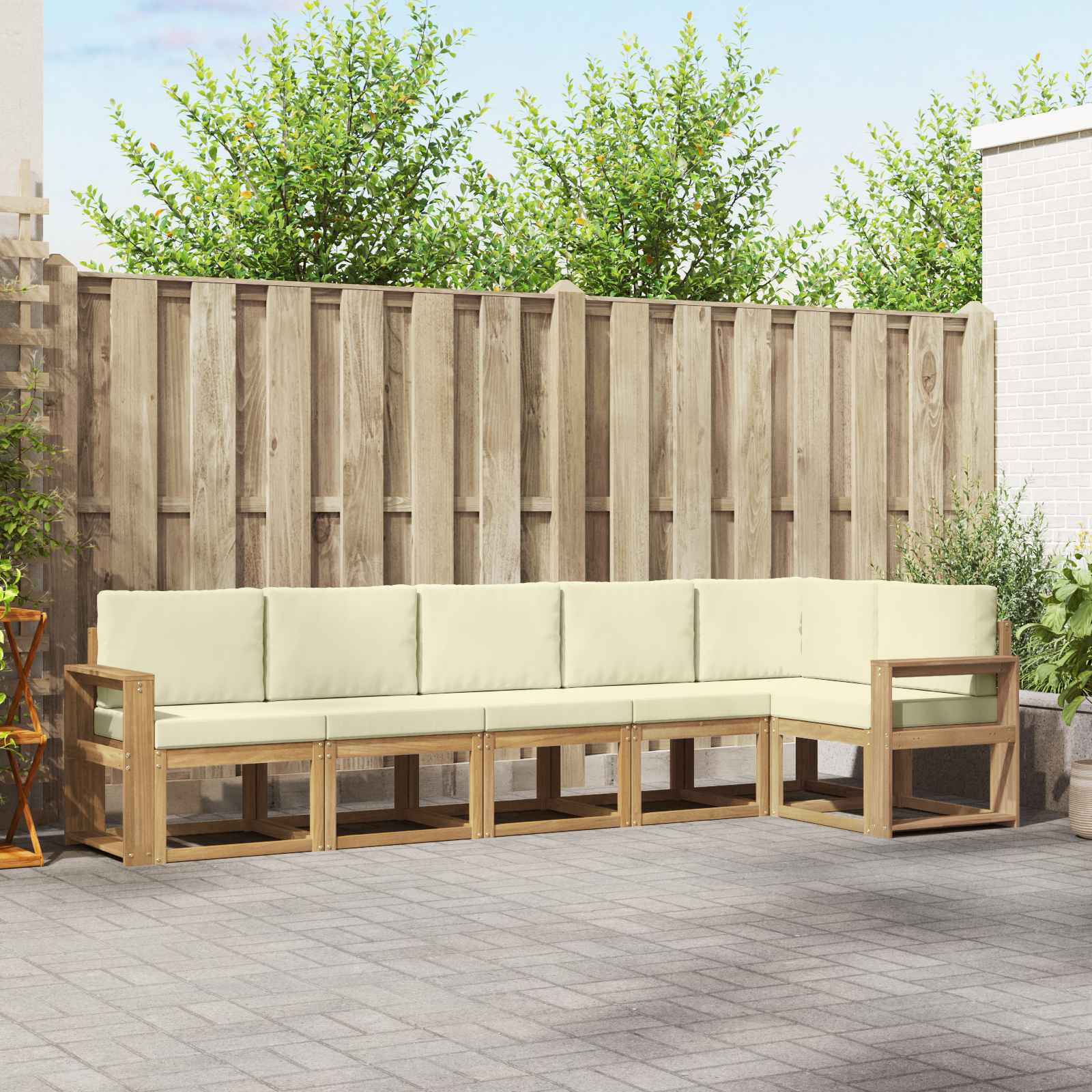 vidaXL Bankstel met kussen 6 pcs Natuurlijk en Crème
