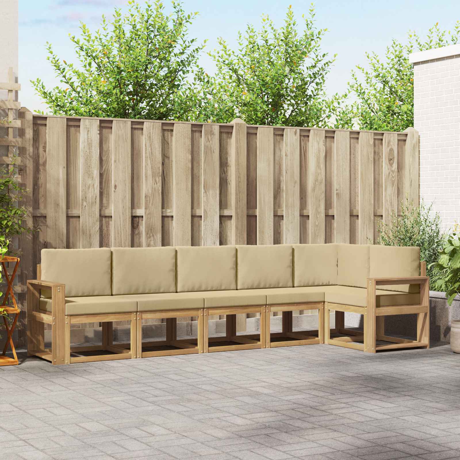 vidaXL Bankstel met kussen 6 pcs Natuurlijk en Crème