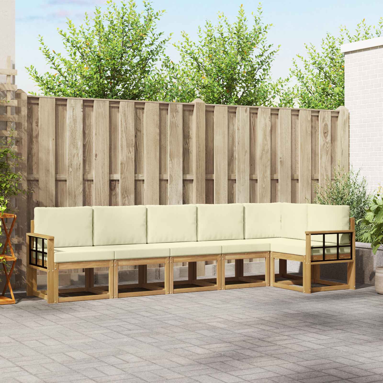 vidaXL Bankstel met kussen 6 pcs Natuurlijk en Crème