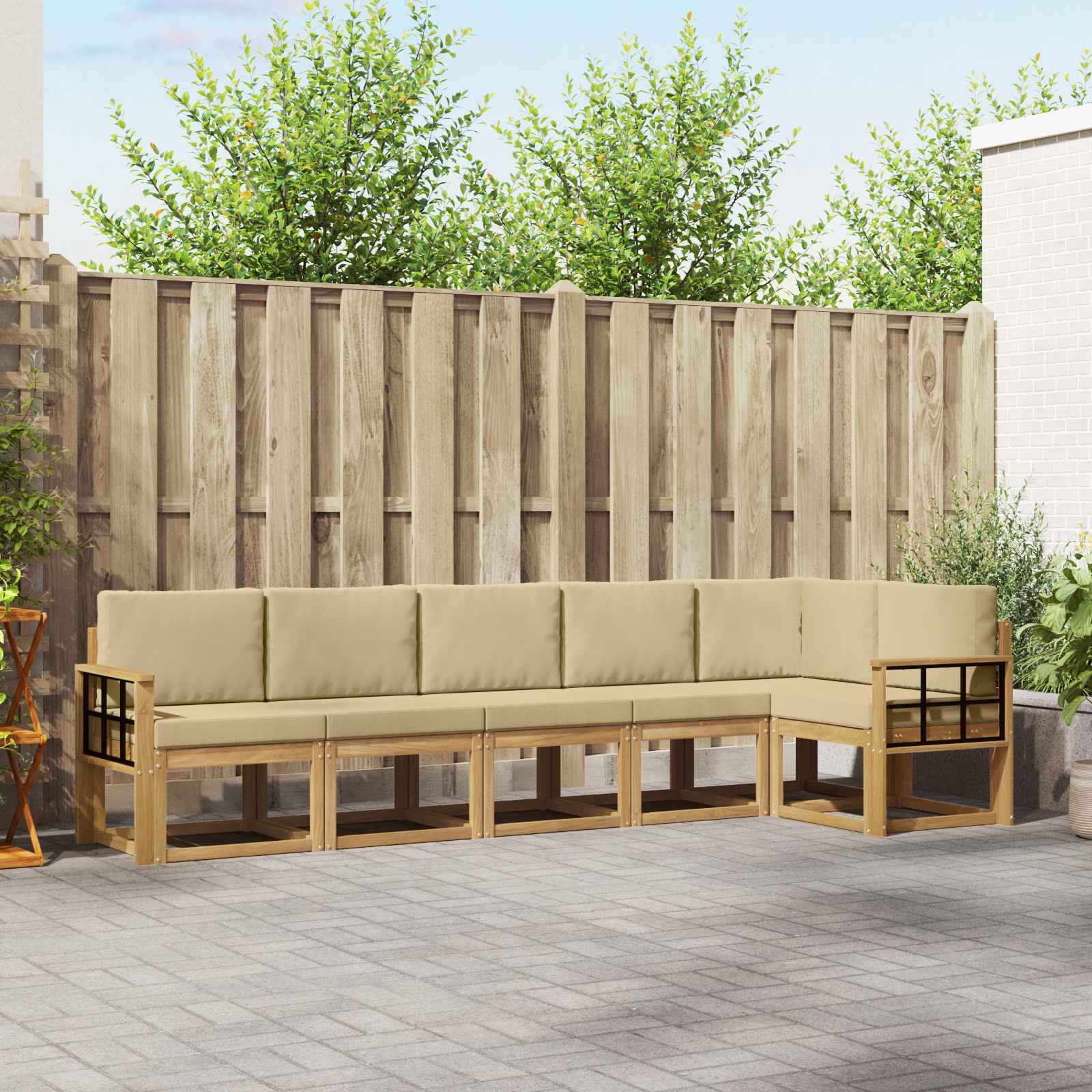 vidaXL Bankstel met kussen 6 pcs Natuurlijk en Crème