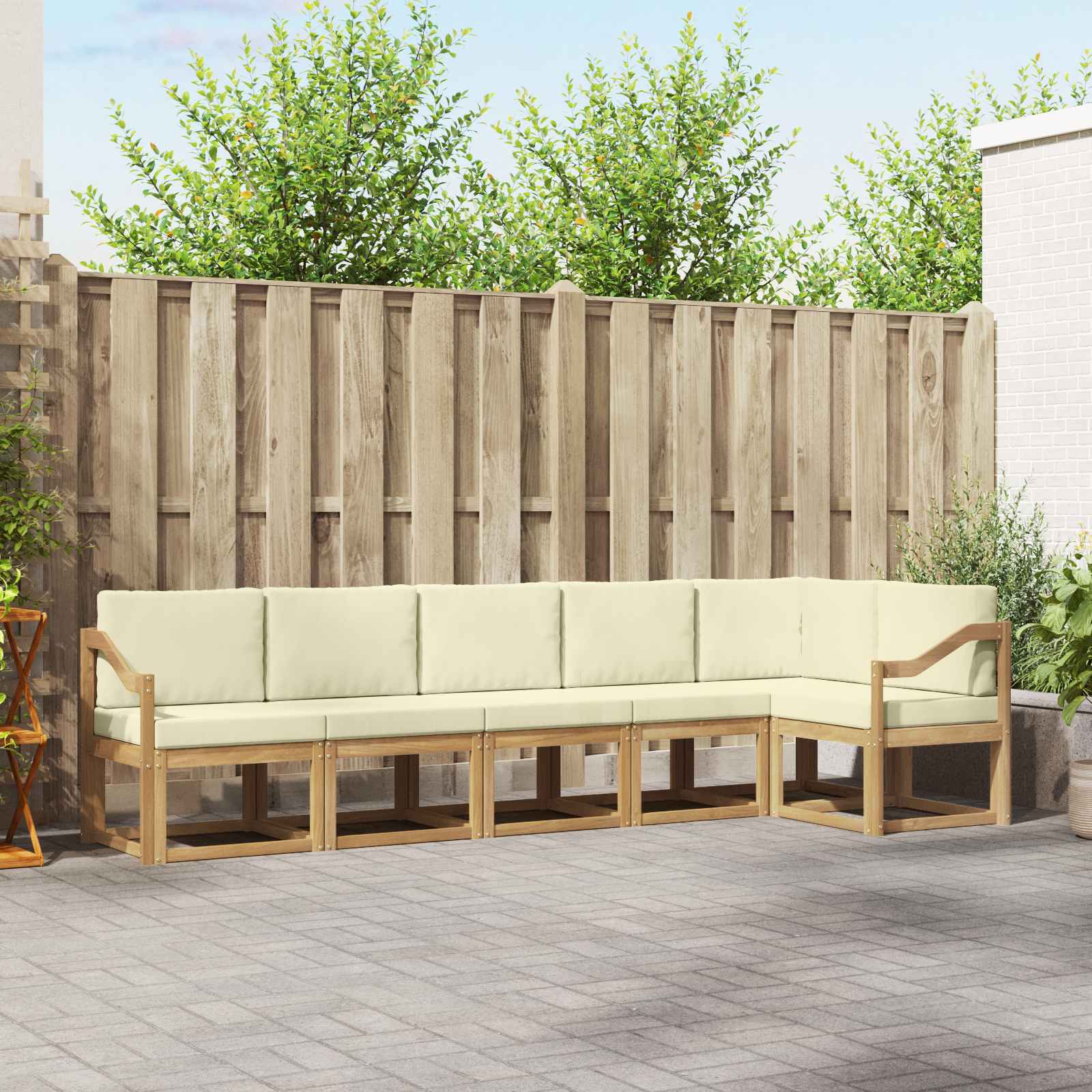 vidaXL Bankstel met kussen 6 pcs Natuurlijk en Crème