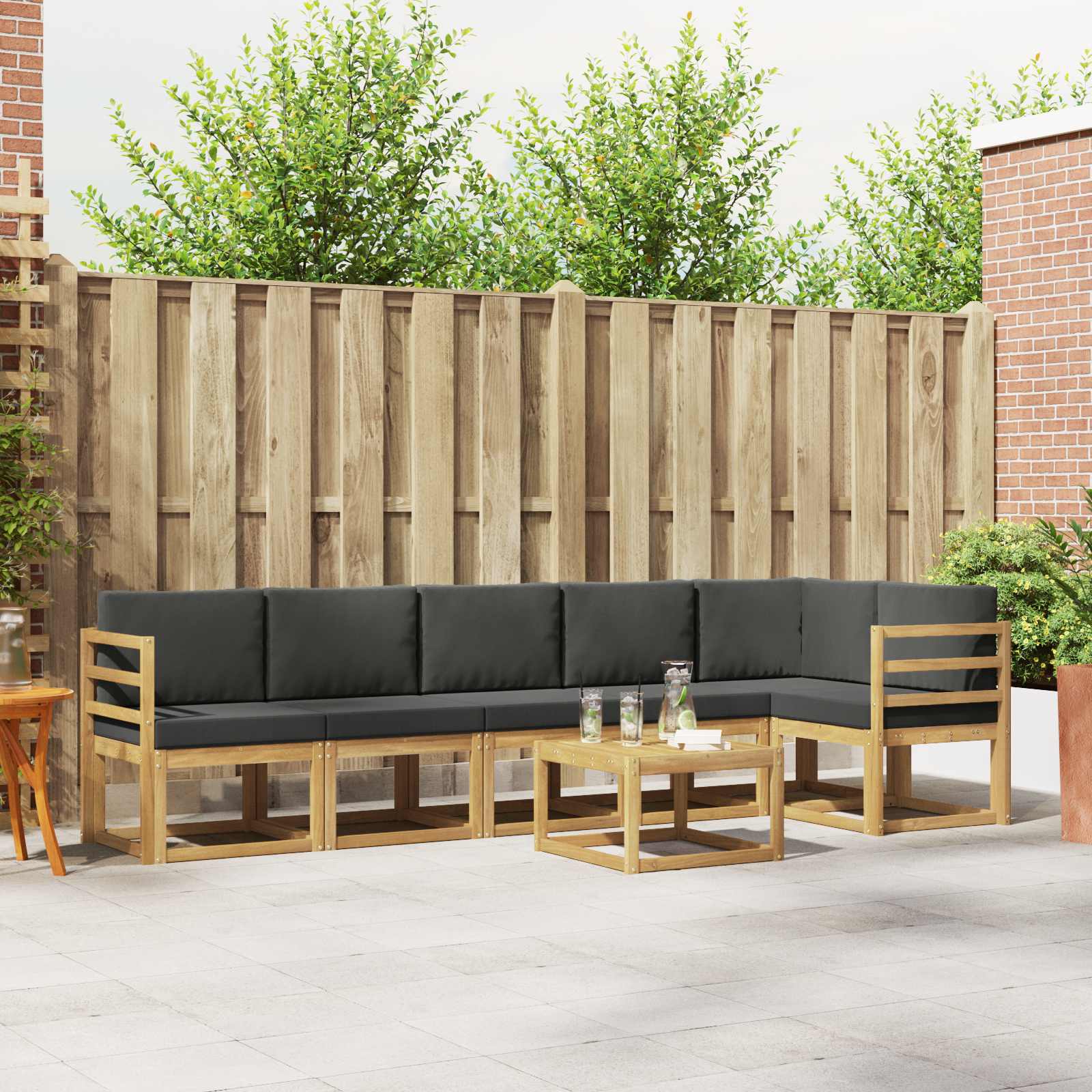 vidaXL Buiten bankenset met kussen 7 pcs Natuurlijk en Crème