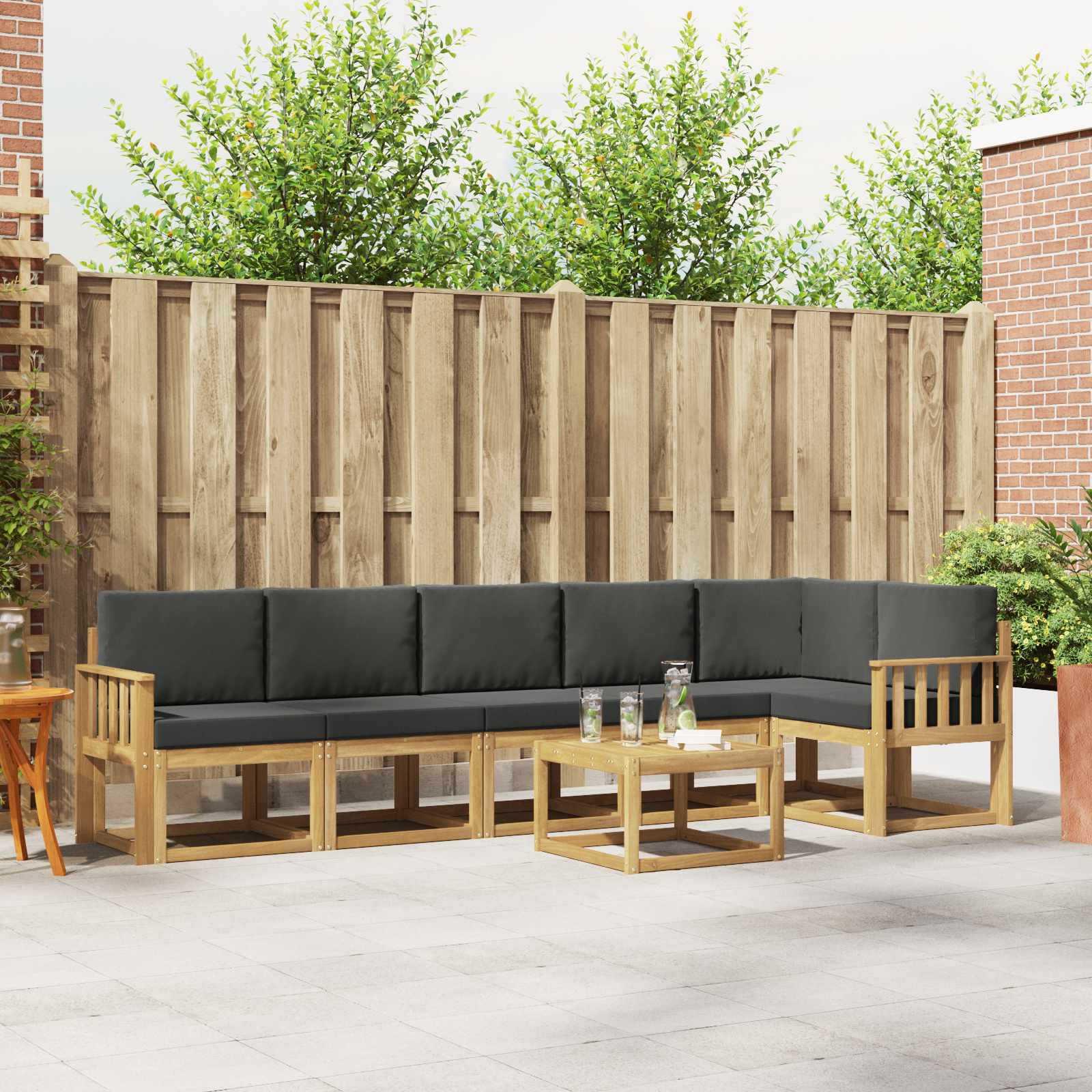 vidaXL Buiten bankenset met kussen 7 pcs Natuurlijk en Crème