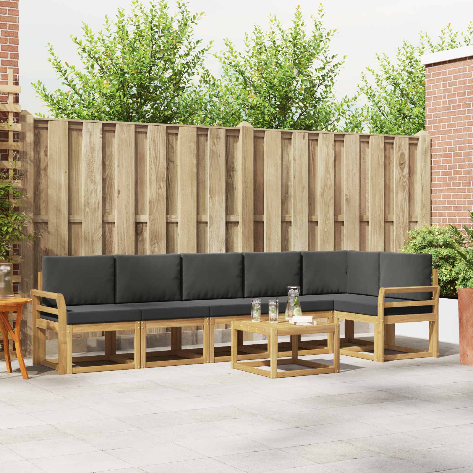 vidaXL Buiten bankenset met kussen 7 pcs Natuurlijk en Crème