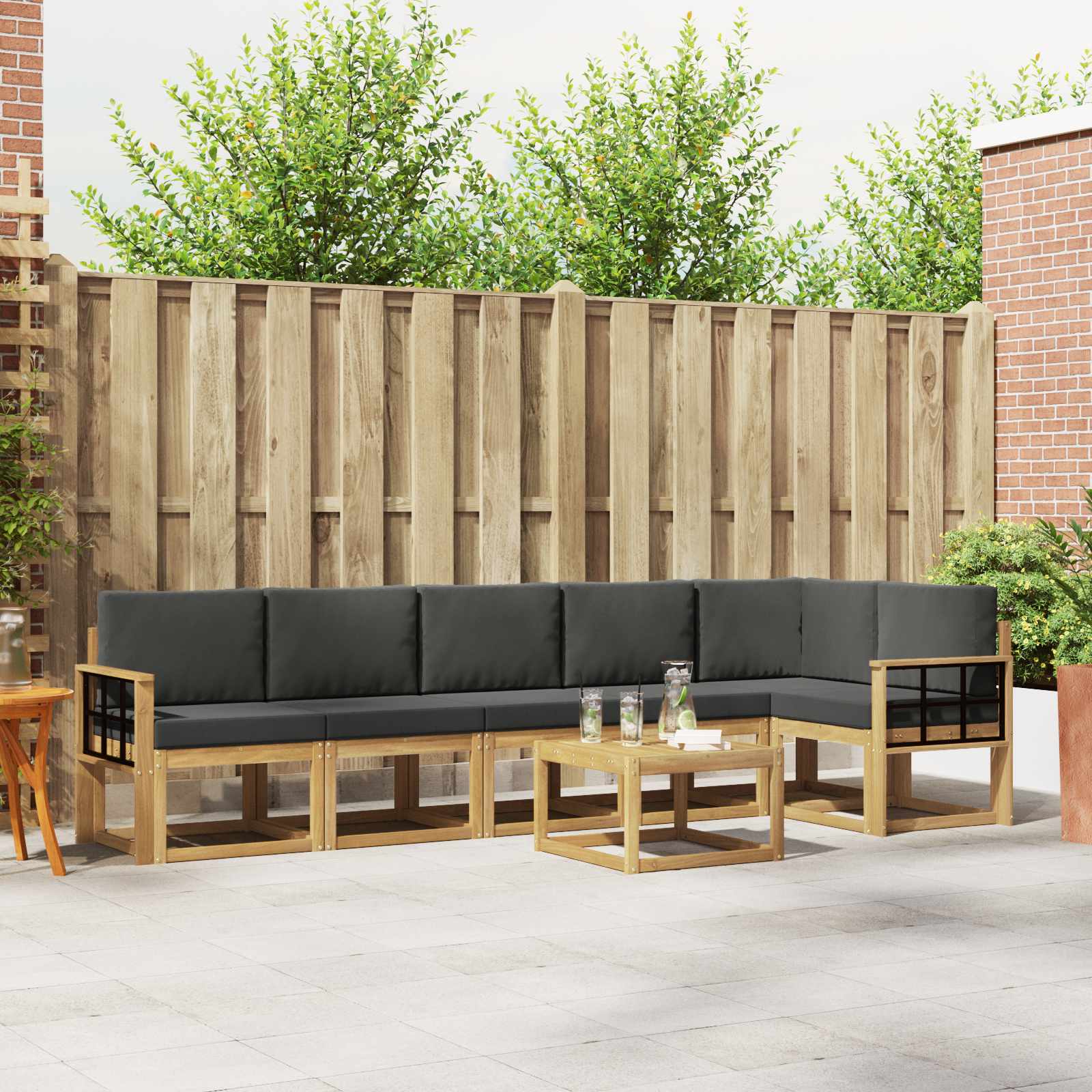 vidaXL Buiten bankenset met kussen 7 pcs Natuurlijk en Crème