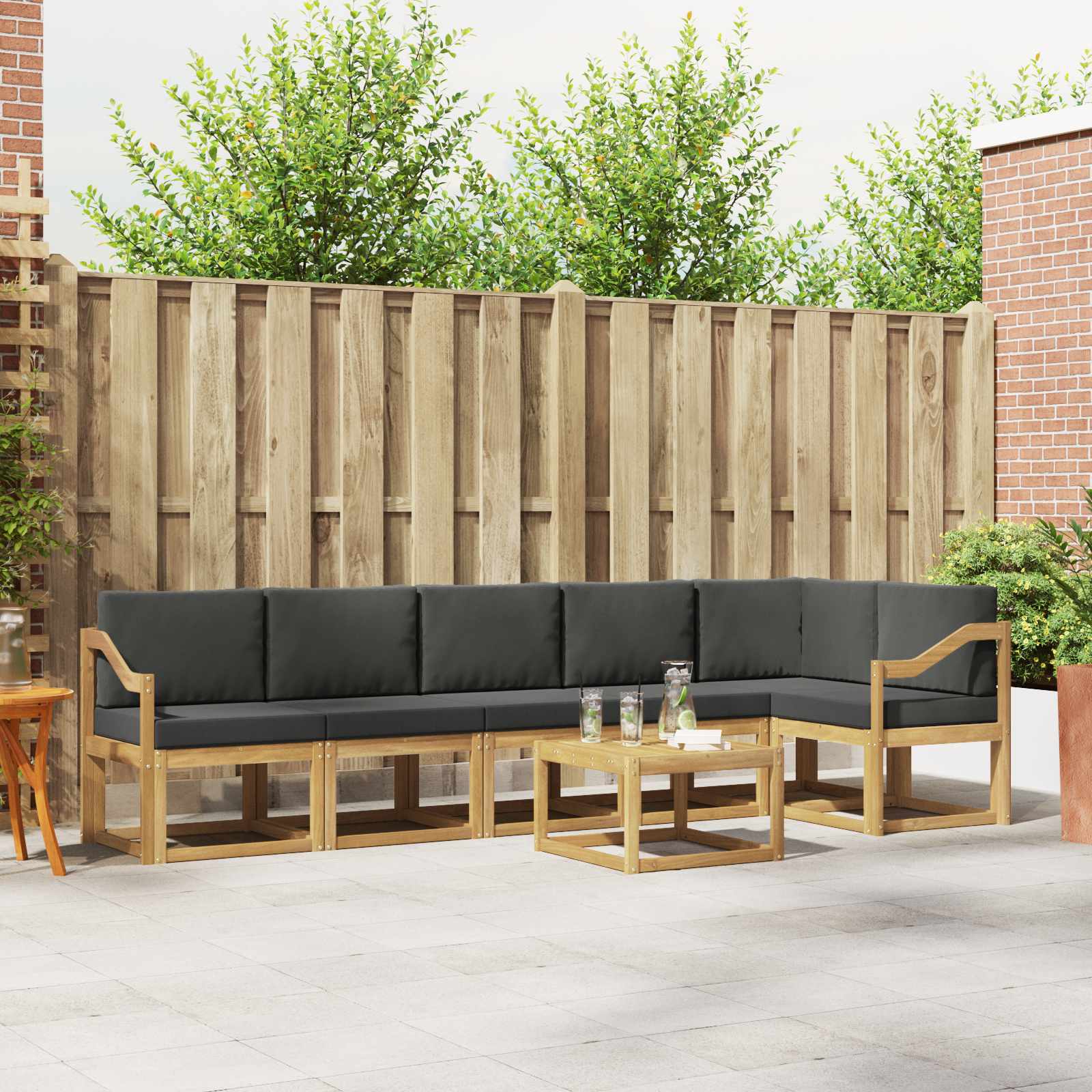 vidaXL Buiten bankenset met kussen 7 pcs Natuurlijk en Crème
