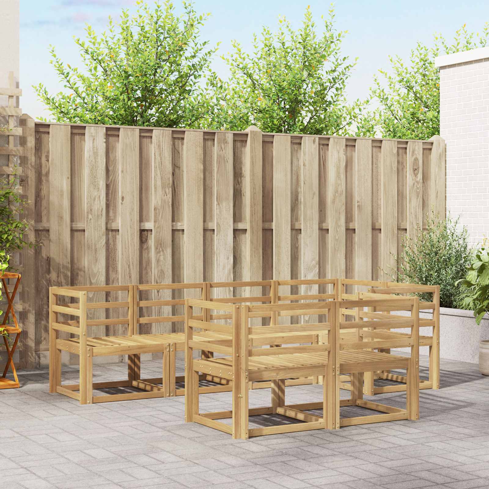 vidaXL Bankstel met kussen 7 pcs Natuurlijk en Crème