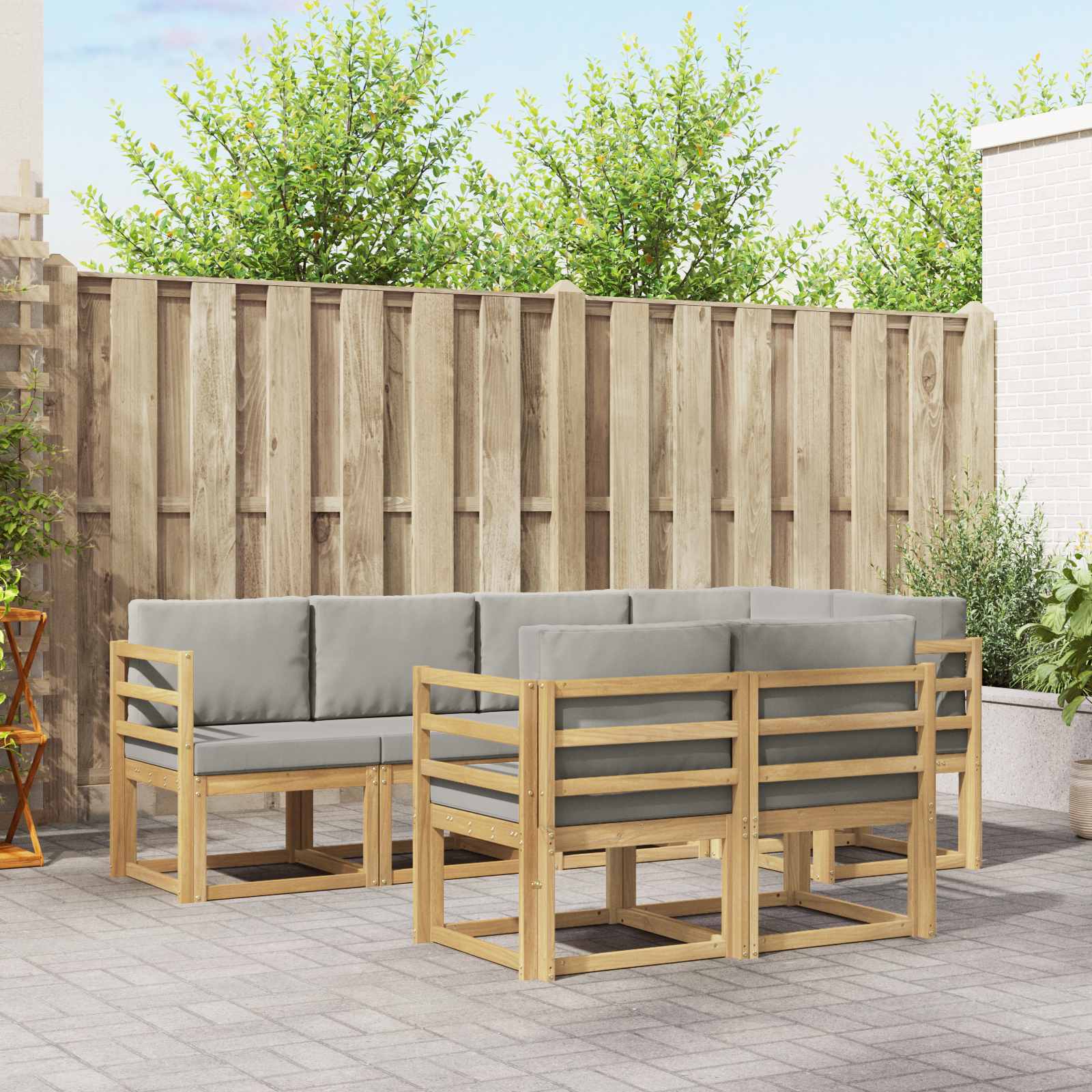 vidaXL Bankstel met kussen 7 pcs Natuurlijk en Crème