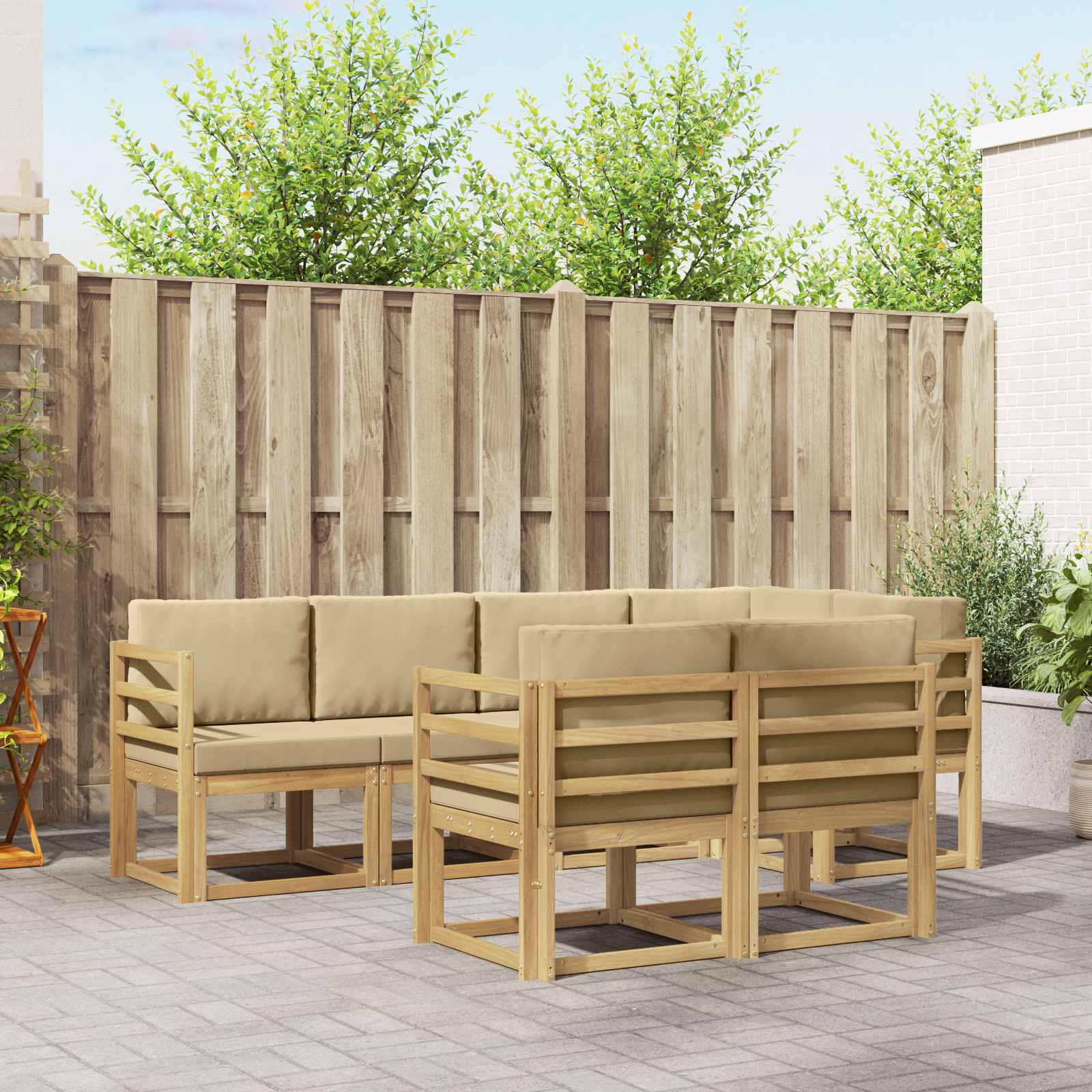 vidaXL Bankstel met kussen 7 pcs Natuurlijk en Crème