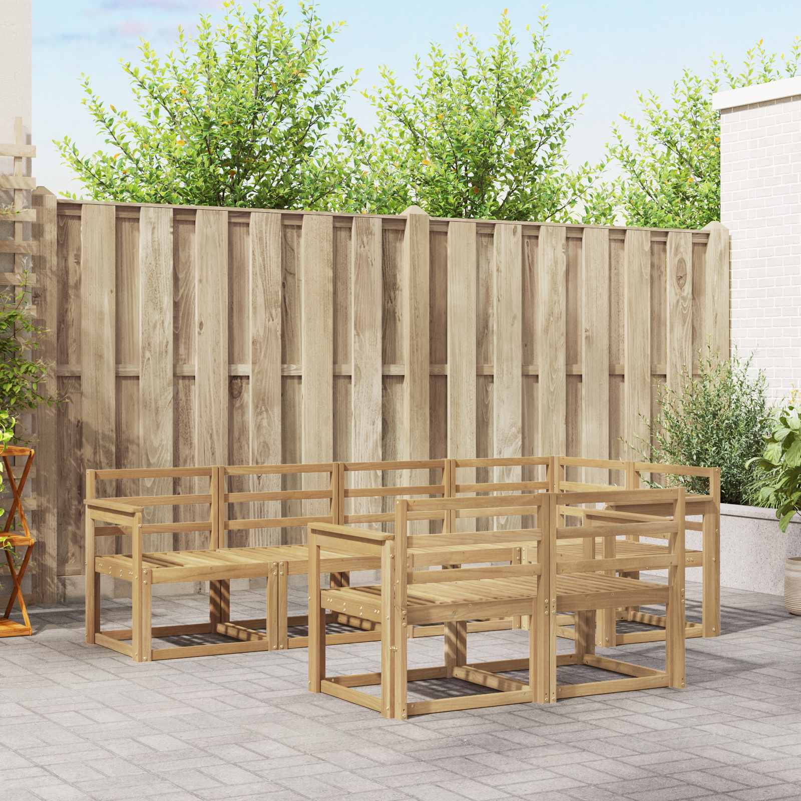 vidaXL Bankstel met kussen 7 pcs Natuurlijk en Crème