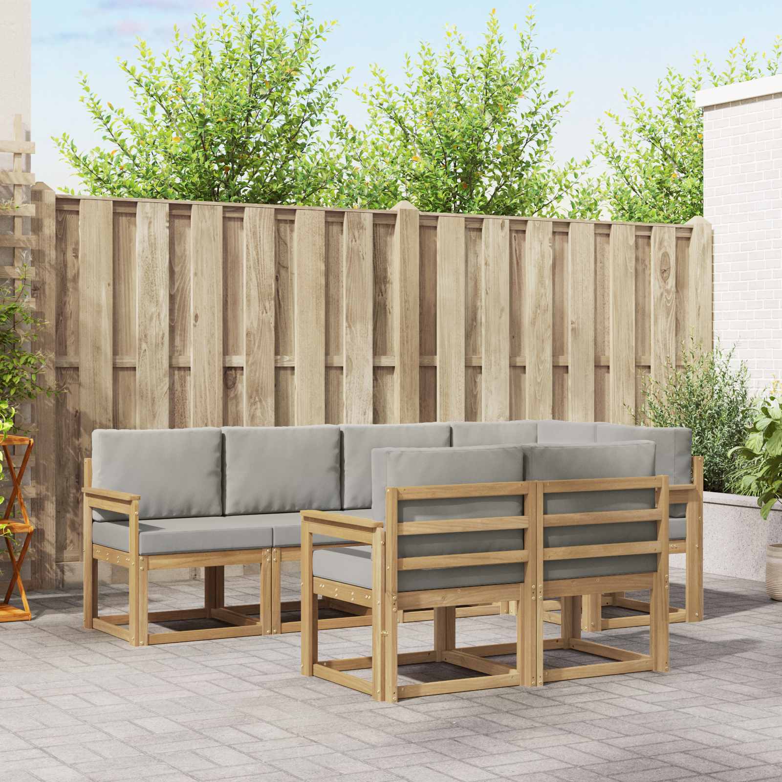 vidaXL Bankstel met kussen 7 pcs Natuurlijk en Crème