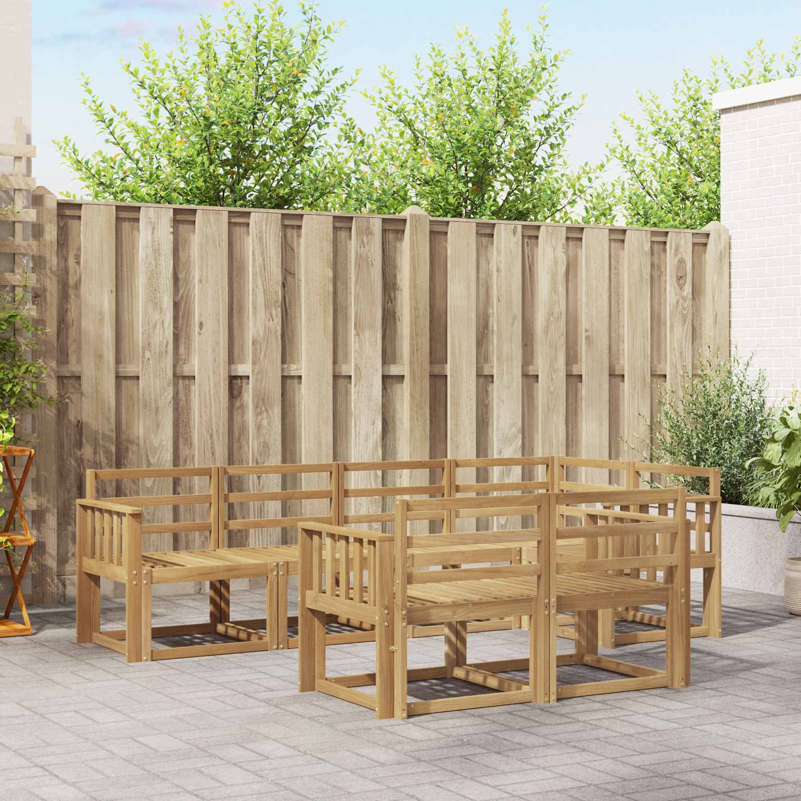 vidaXL Bankstel met kussen 7 pcs Natuurlijk en Crème