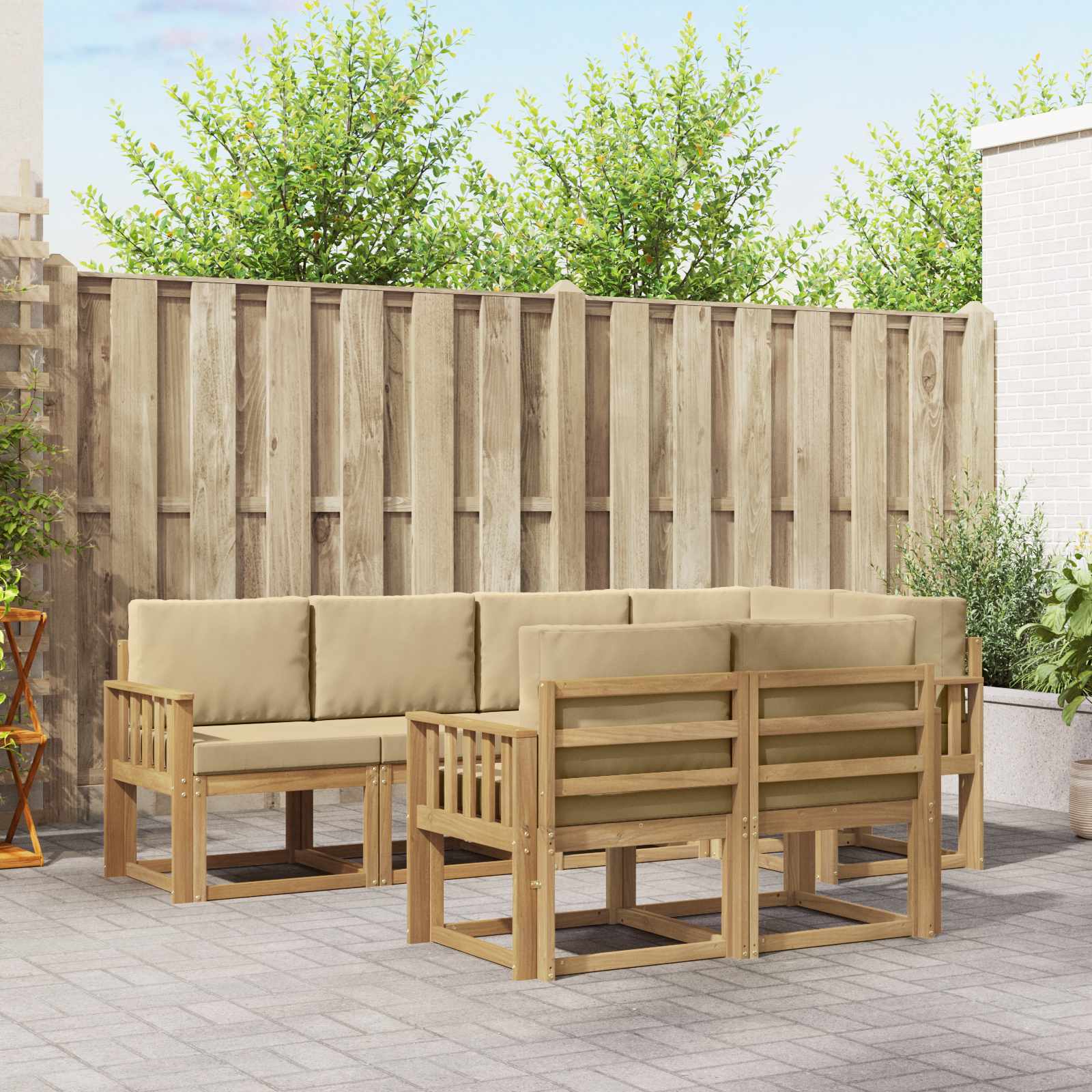 vidaXL Bankstel met kussen 7 pcs Natuurlijk en Crème