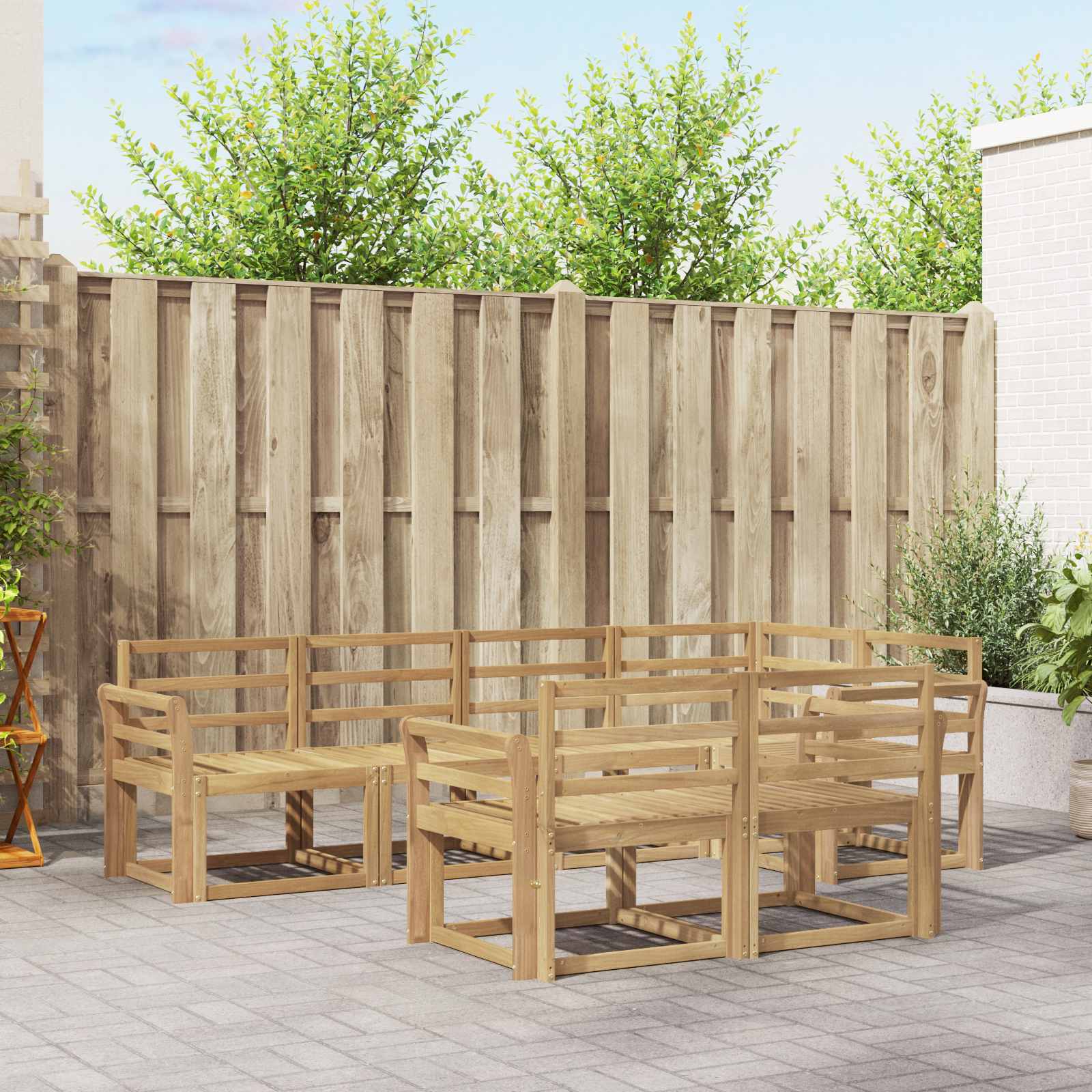 vidaXL Bankstel met kussen 7 pcs Natuurlijk en Crème