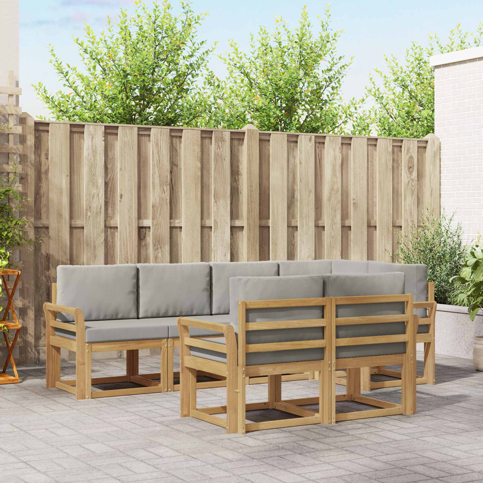 vidaXL Bankstel met kussen 7 pcs Natuurlijk en Crème