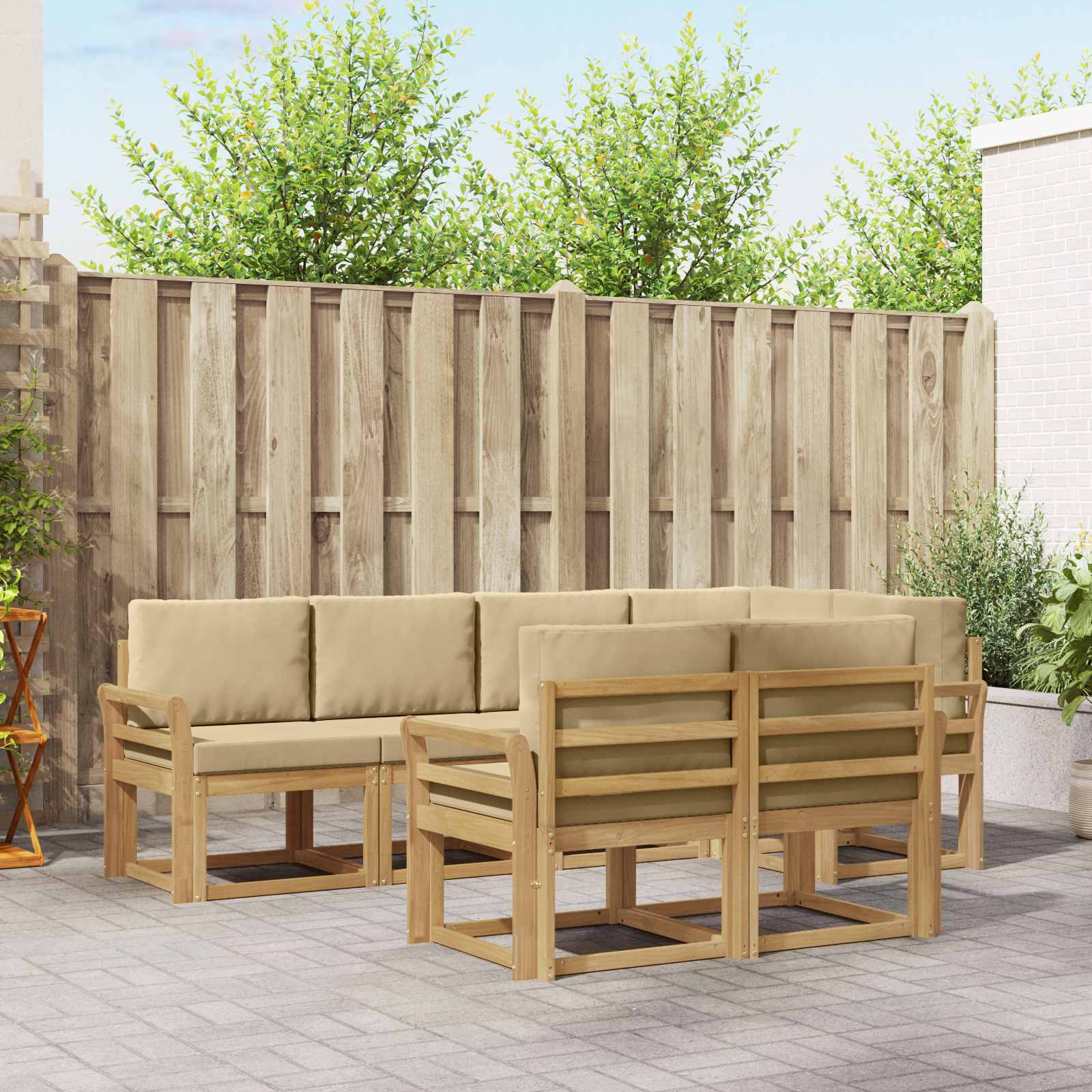 vidaXL Bankstel met kussen 7 pcs Natuurlijk en Crème