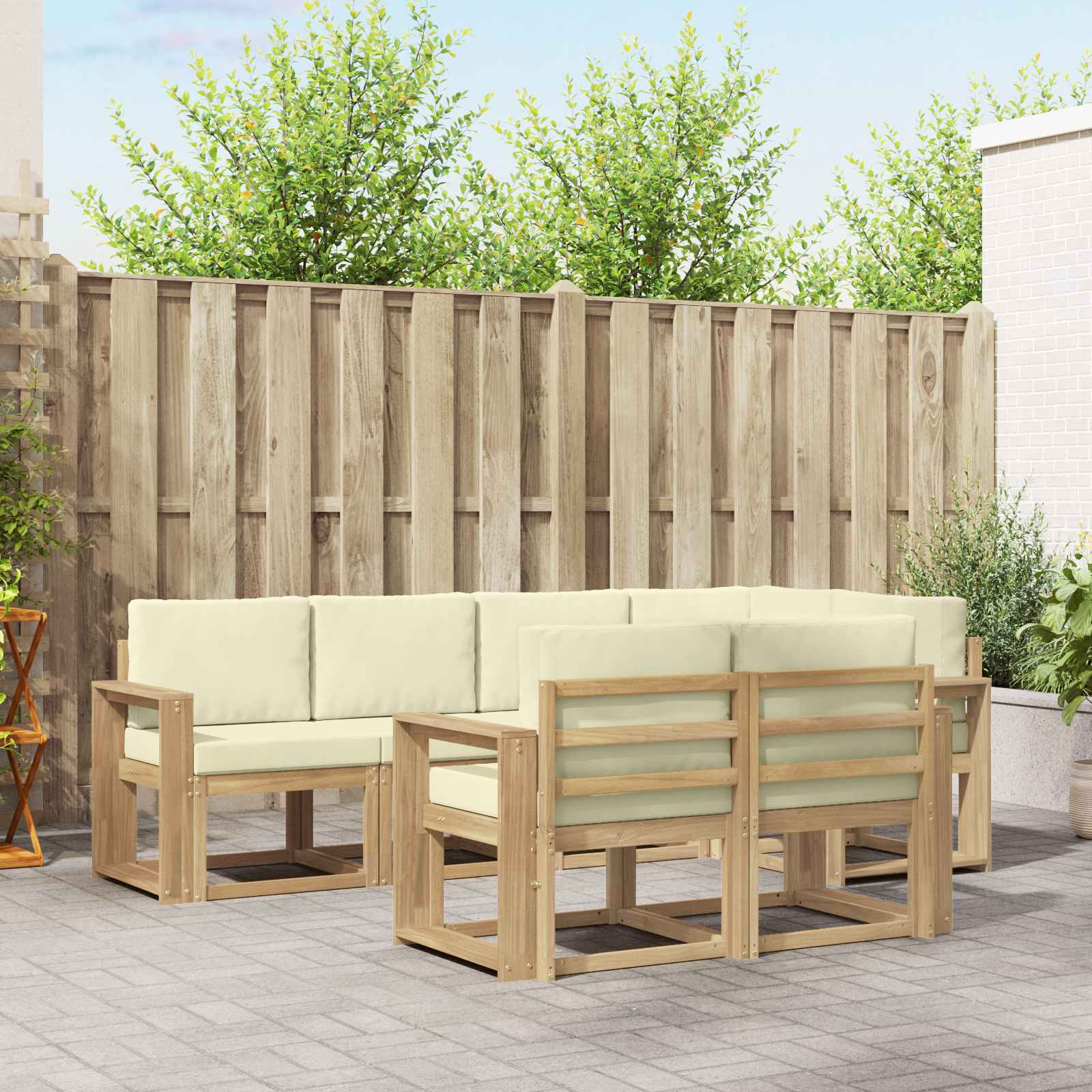 vidaXL Bankstel met kussen 7 pcs Natuurlijk en Crème