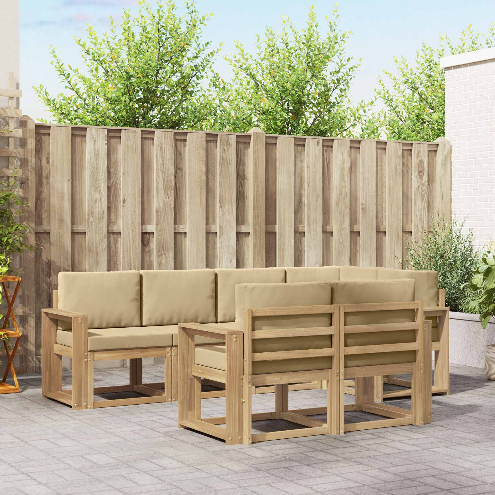 vidaXL Bankstel met kussen 7 pcs Natuurlijk en Crème