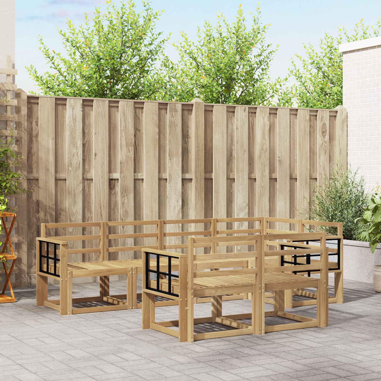 vidaXL Bankstel met kussen 7 pcs Natuurlijk en Crème