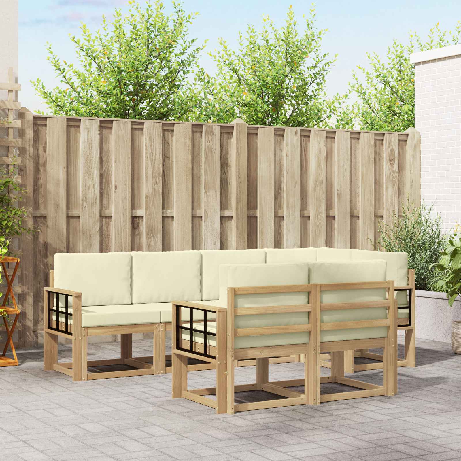 vidaXL Bankstel met kussen 7 pcs Natuurlijk en Crème