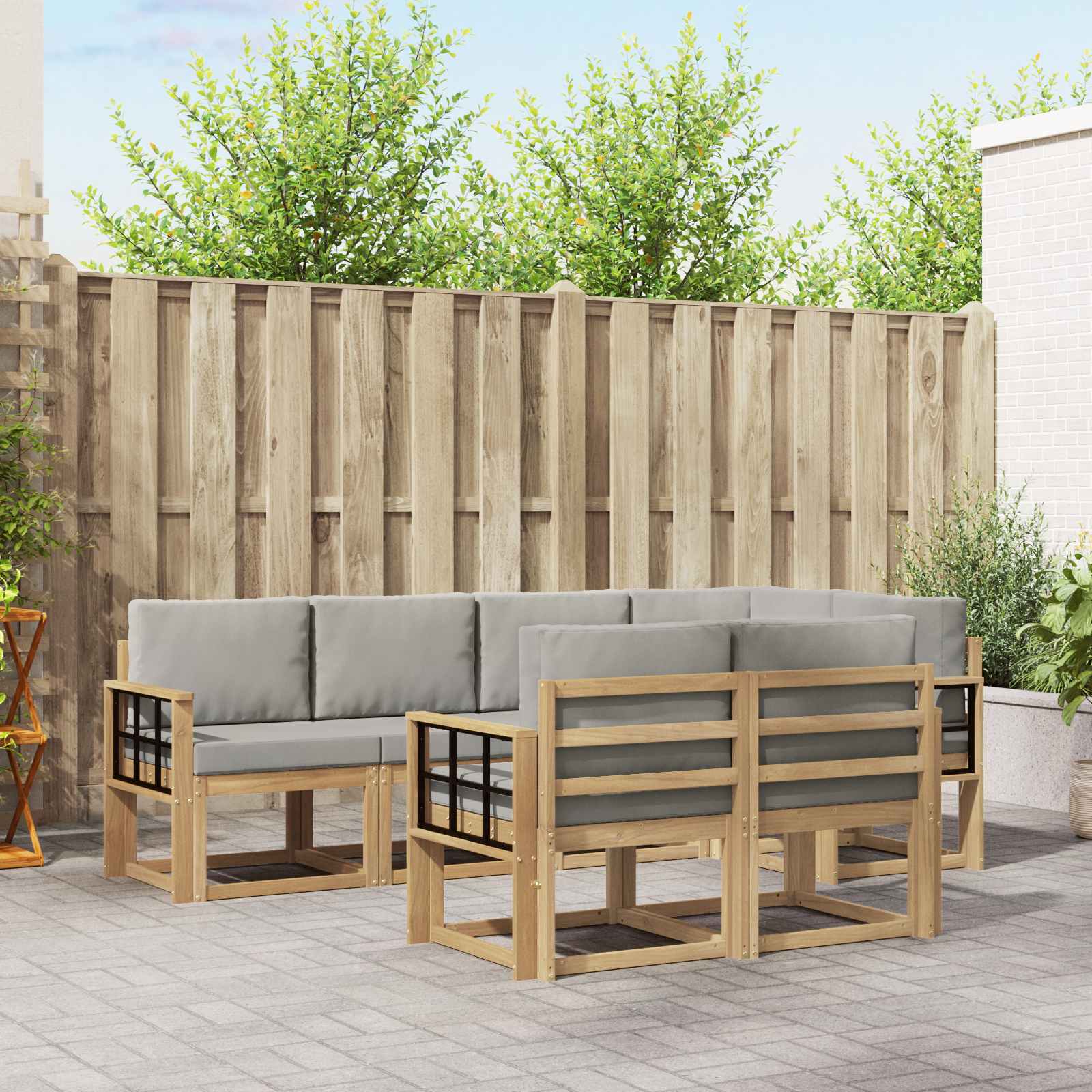 vidaXL Bankstel met kussen 7 pcs Natuurlijk en Crème