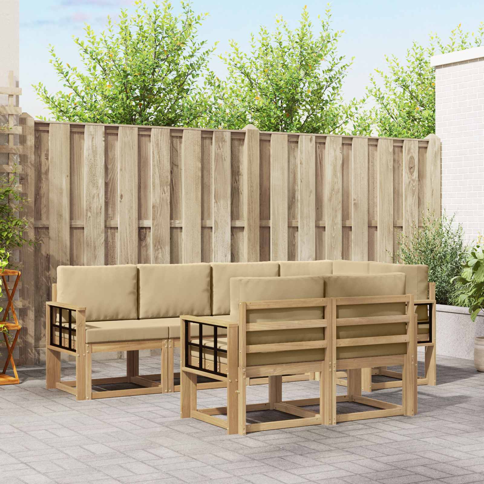 vidaXL Bankstel met kussen 7 pcs Natuurlijk en Crème