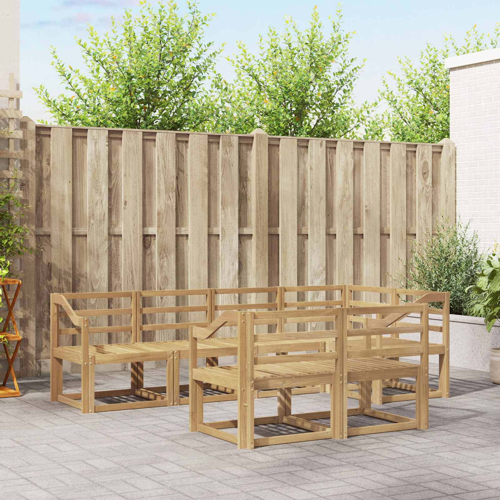 vidaXL Bankstel met kussen 7 pcs Natuurlijk en Crème