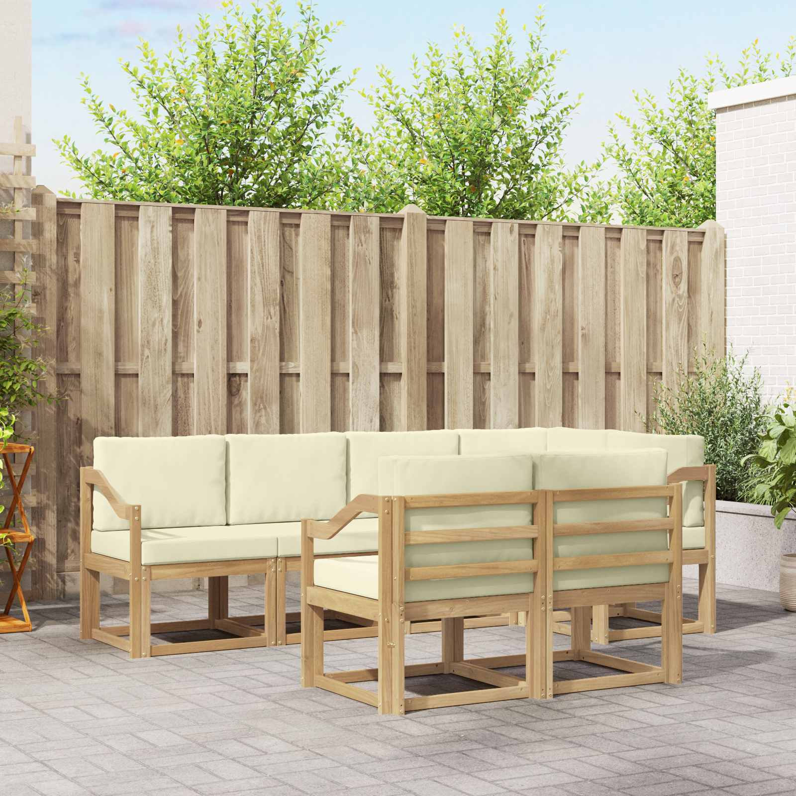 vidaXL Bankstel met kussen 7 pcs Natuurlijk en Crème