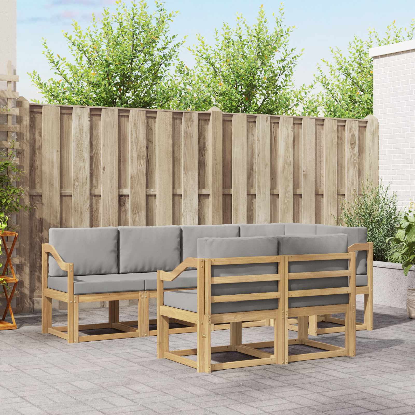 vidaXL Bankstel met kussen 7 pcs Natuurlijk en Crème