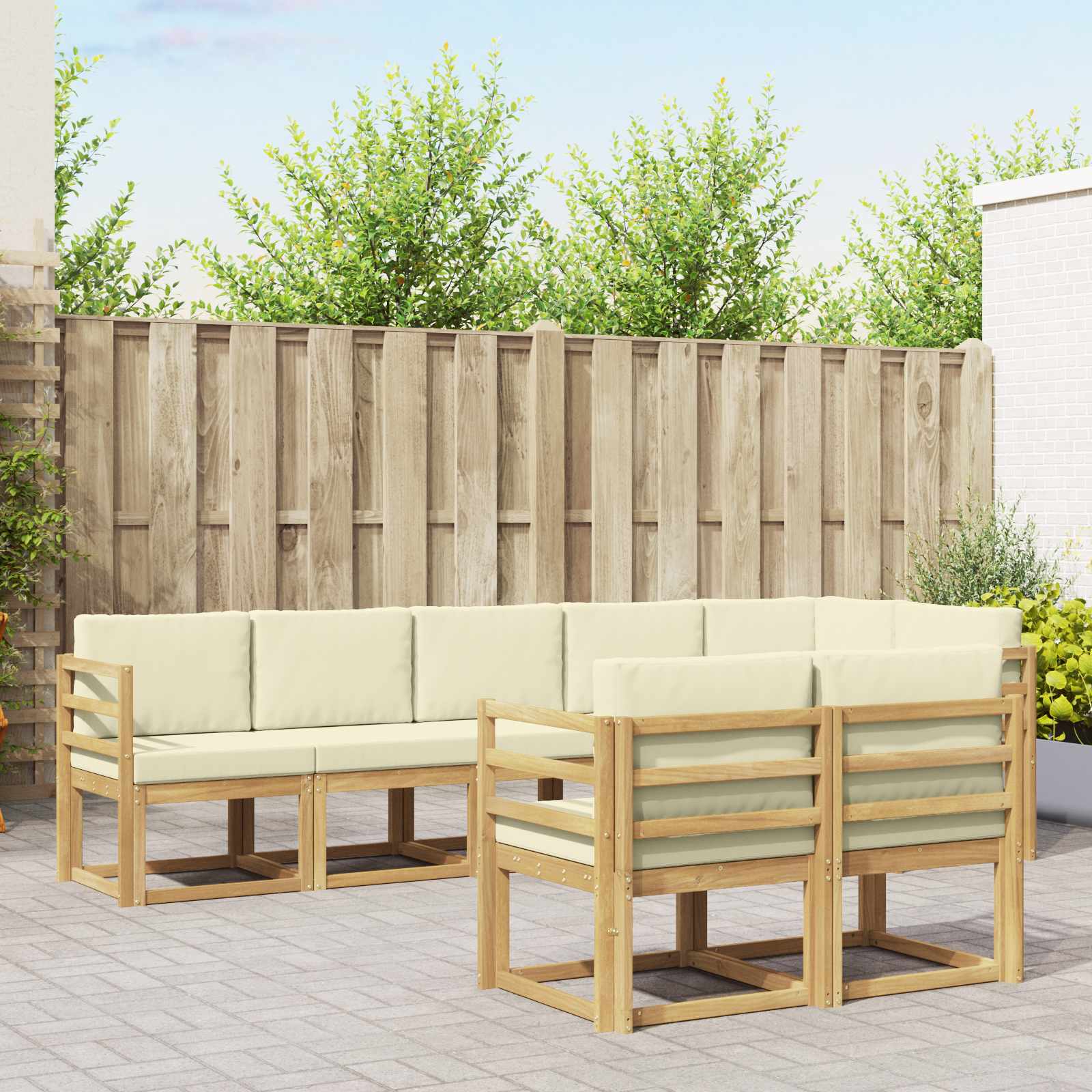 vidaXL Buiten bankenset met kussen 8 pcs Natuurlijk en Crème