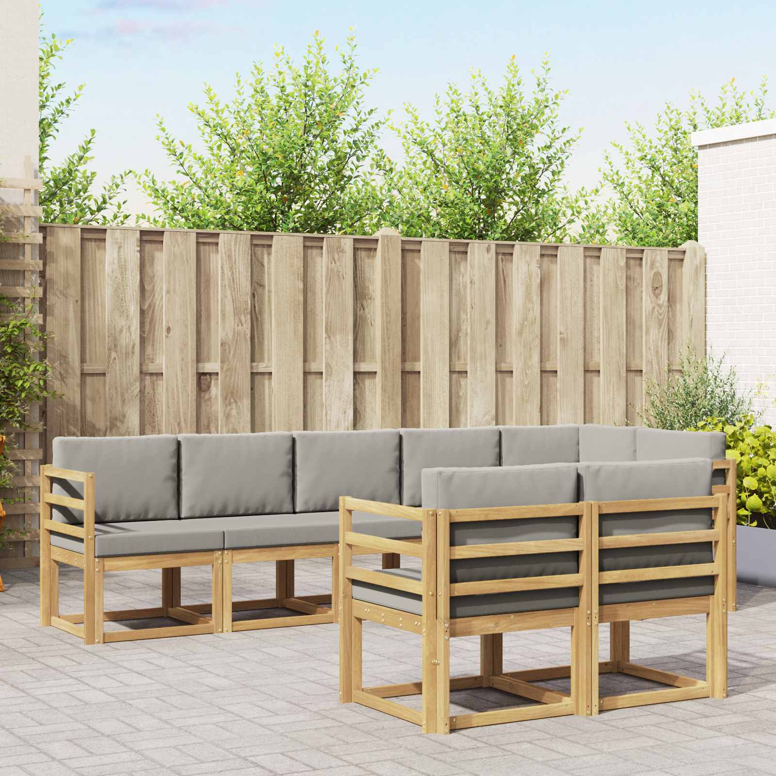 vidaXL Buiten bankenset met kussen 8 pcs Natuurlijk en Crème
