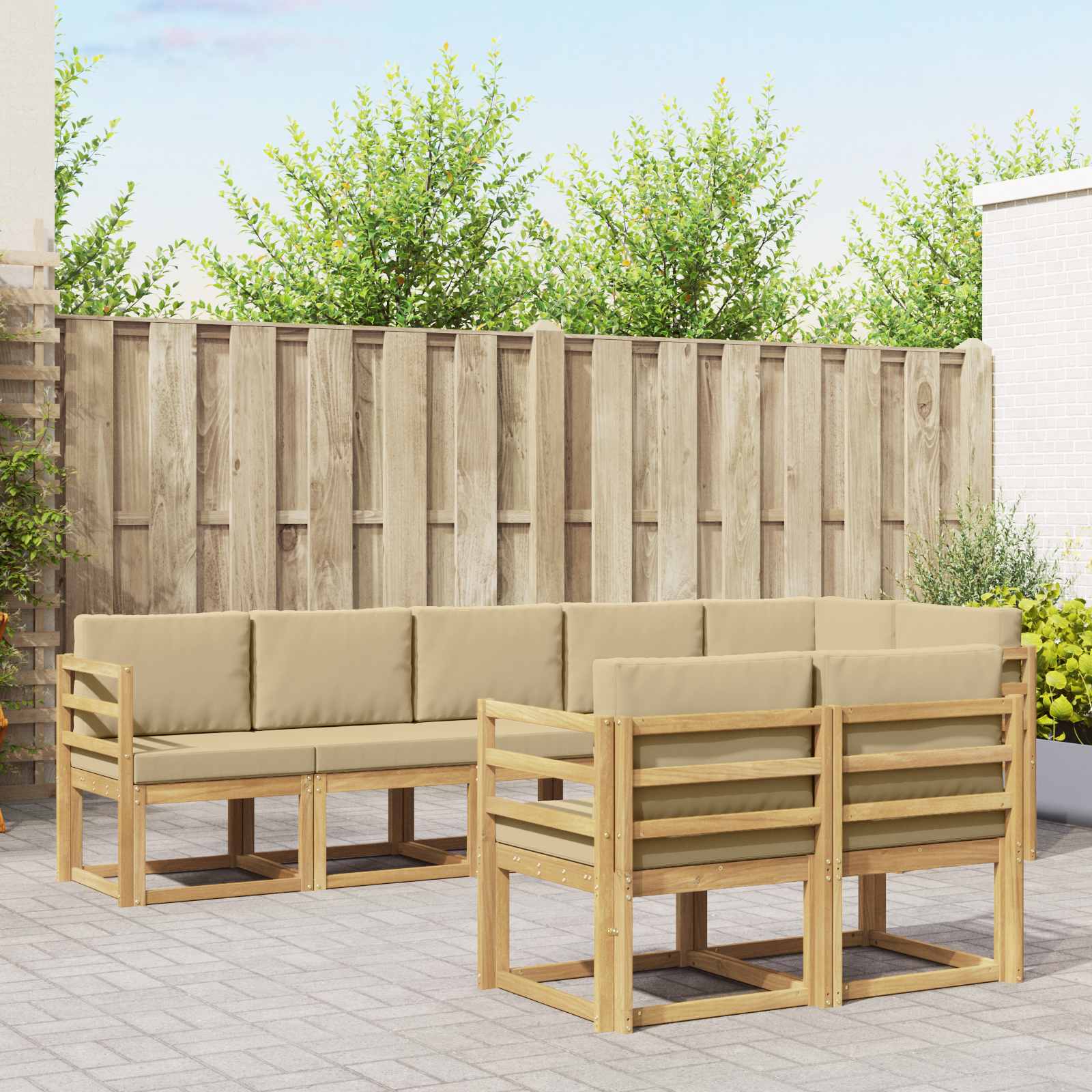 vidaXL Buiten bankenset met kussen 8 pcs Natuurlijk en Crème