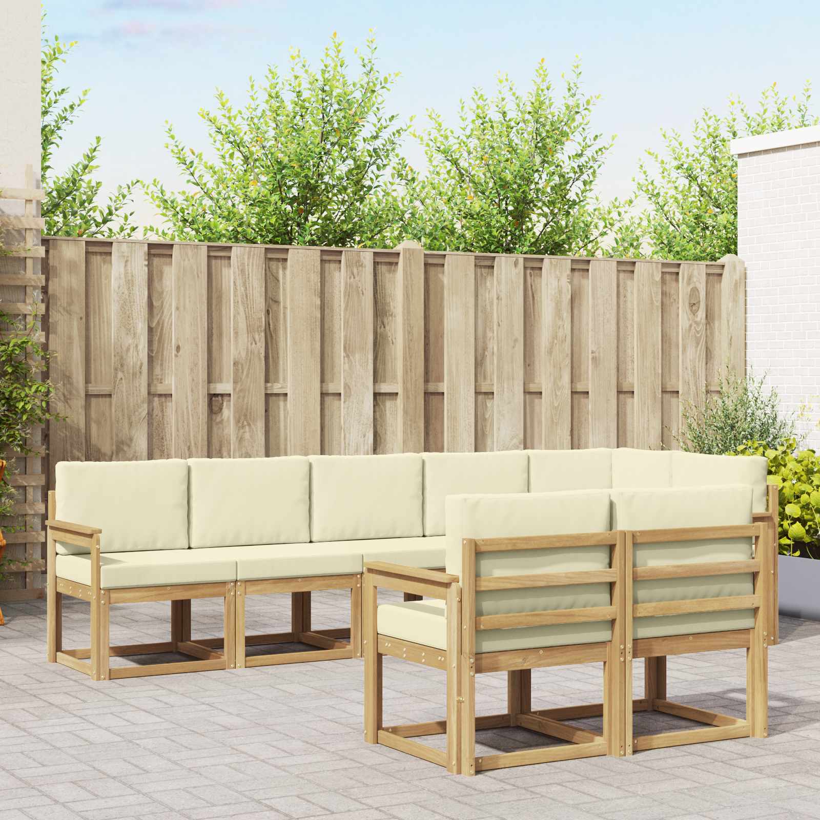 vidaXL Buiten bankenset met kussen 8 pcs Natuurlijk en Crème