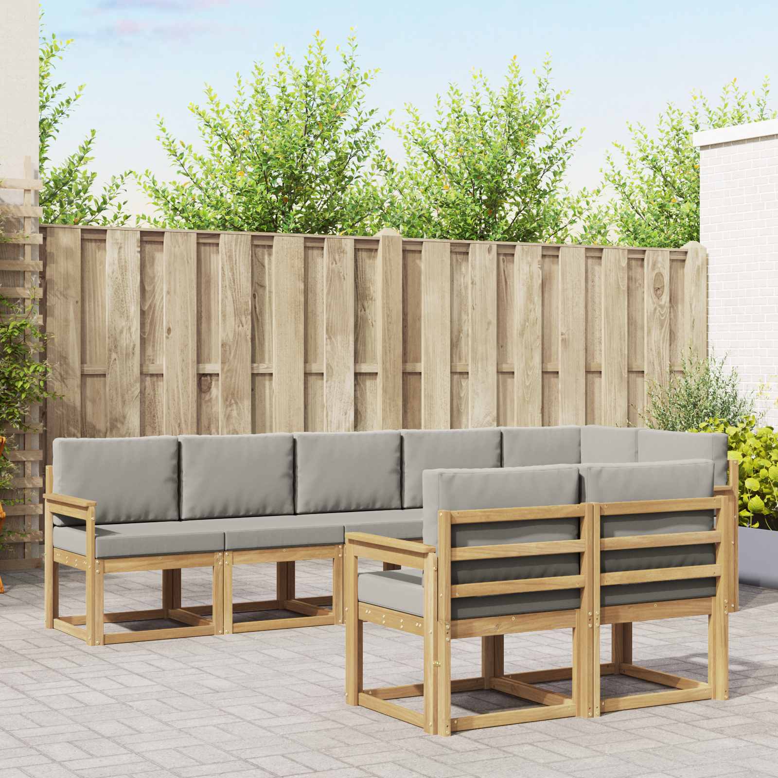 vidaXL Buiten bankenset met kussen 8 pcs Natuurlijk en Crème