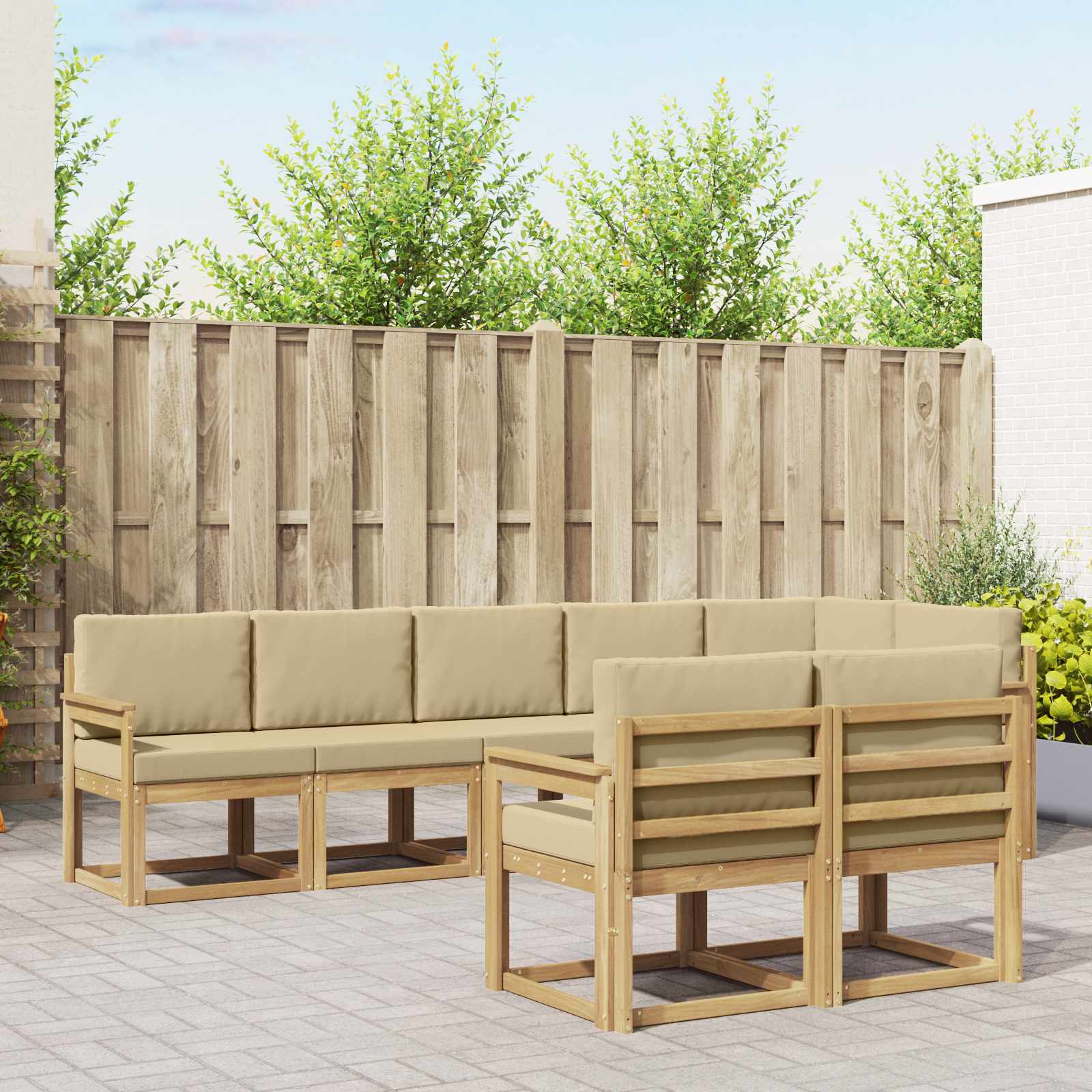 vidaXL Buiten bankenset met kussen 8 pcs Natuurlijk en Crème