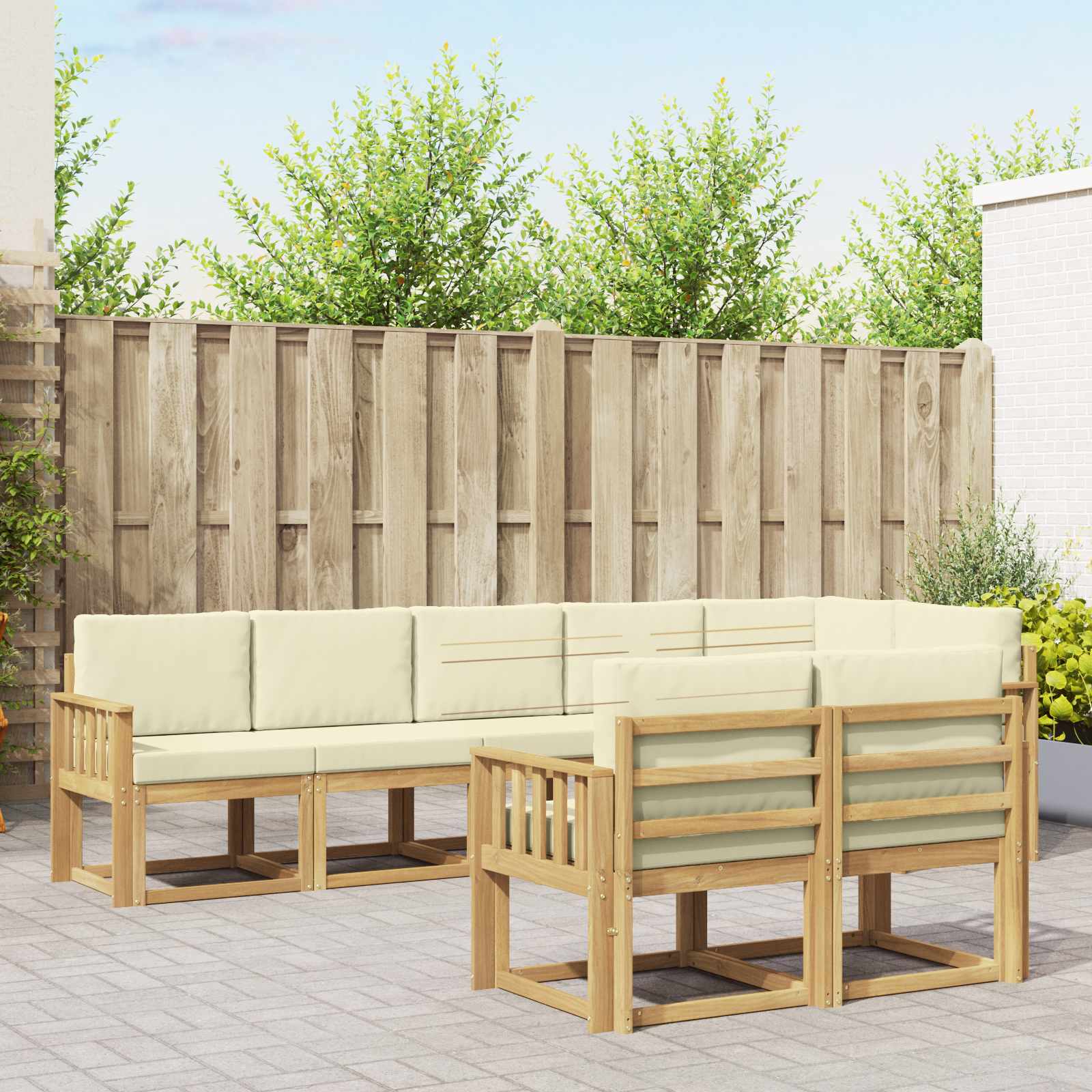 vidaXL Buiten bankenset met kussen 8 pcs Natuurlijk en Crème