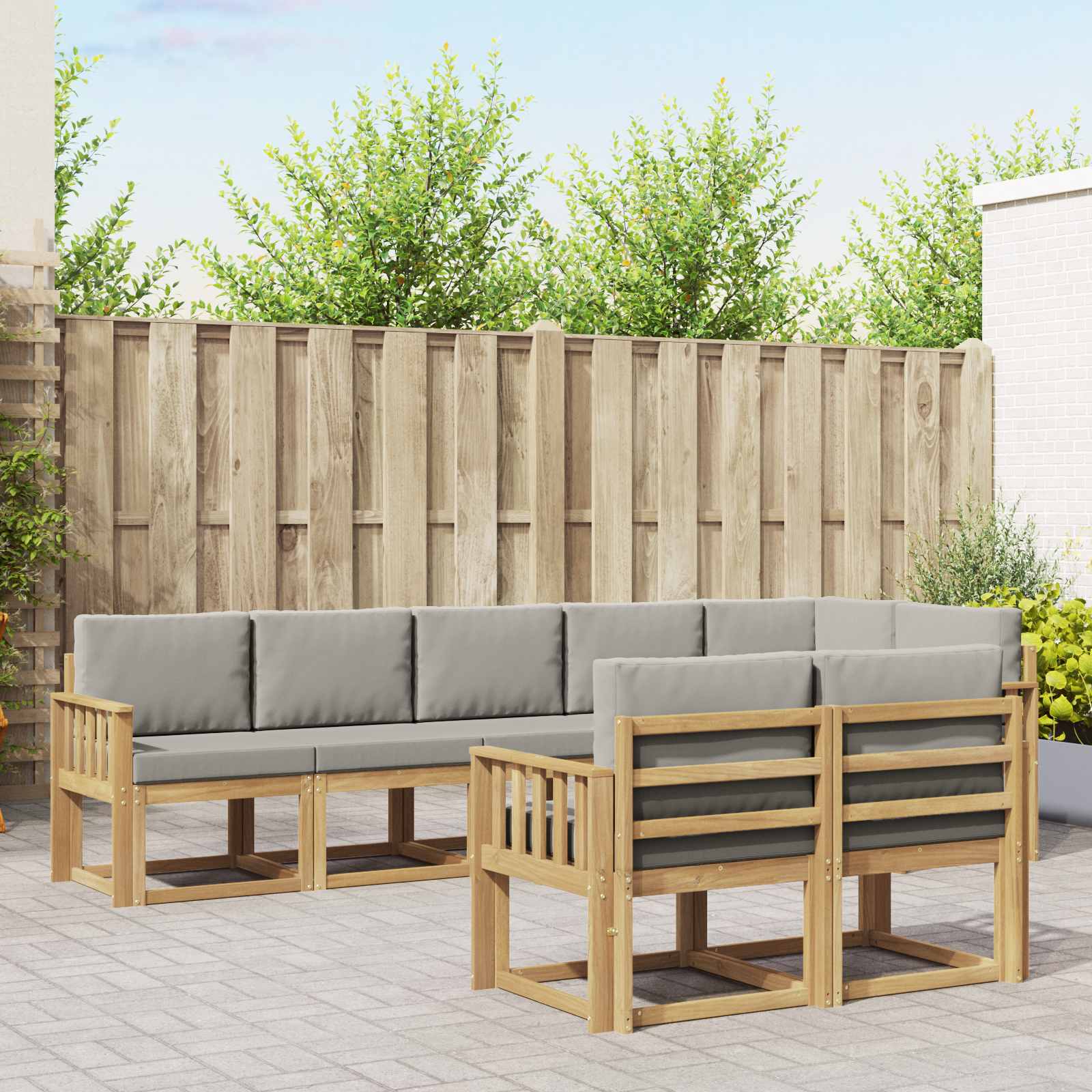 vidaXL Buiten bankenset met kussen 8 pcs Natuurlijk en Crème
