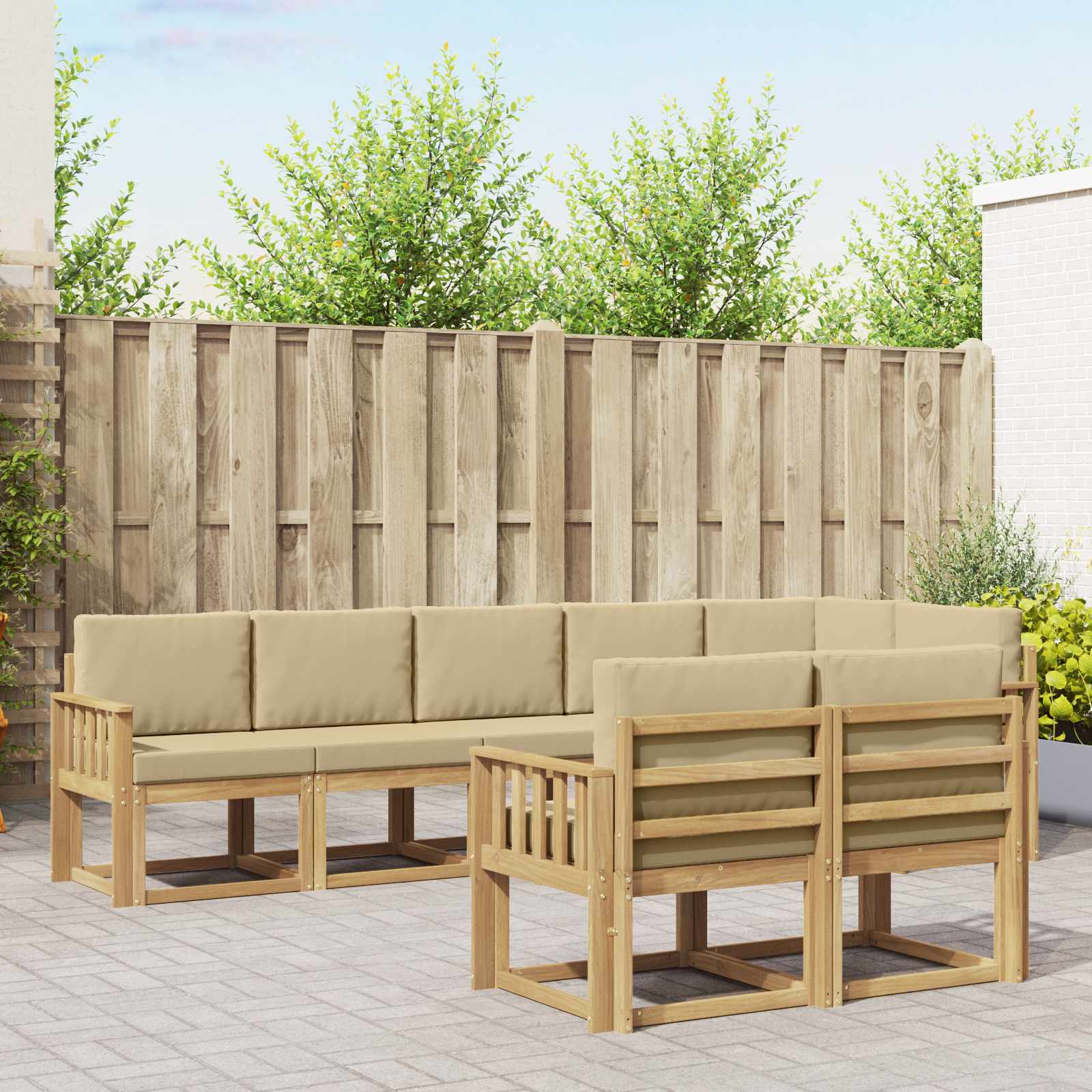 vidaXL Buiten bankenset met kussen 8 pcs Natuurlijk en Crème