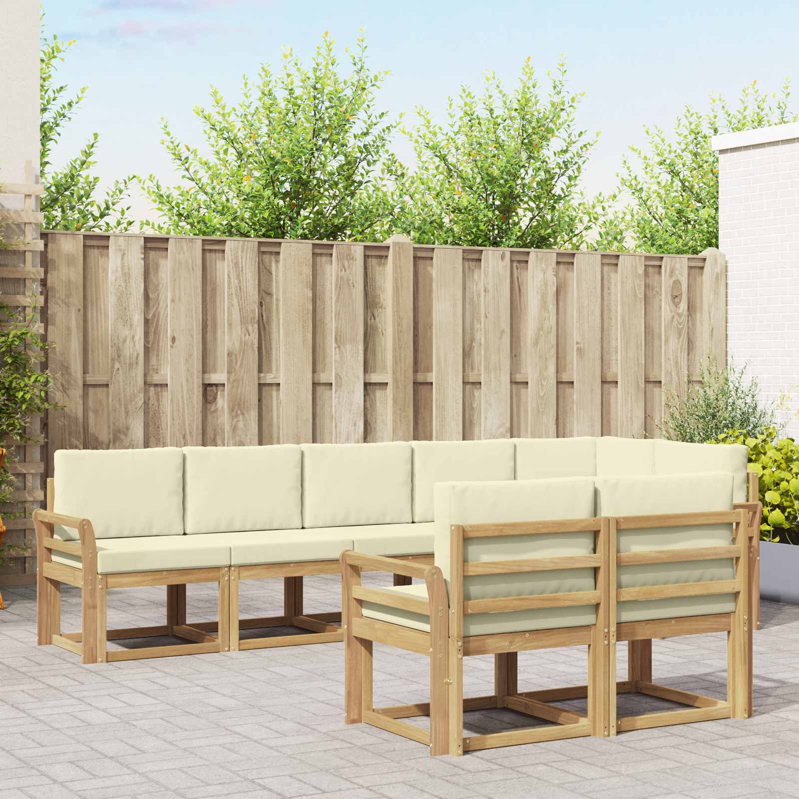 vidaXL Buiten bankenset met kussen 8 pcs Natuurlijk en Crème