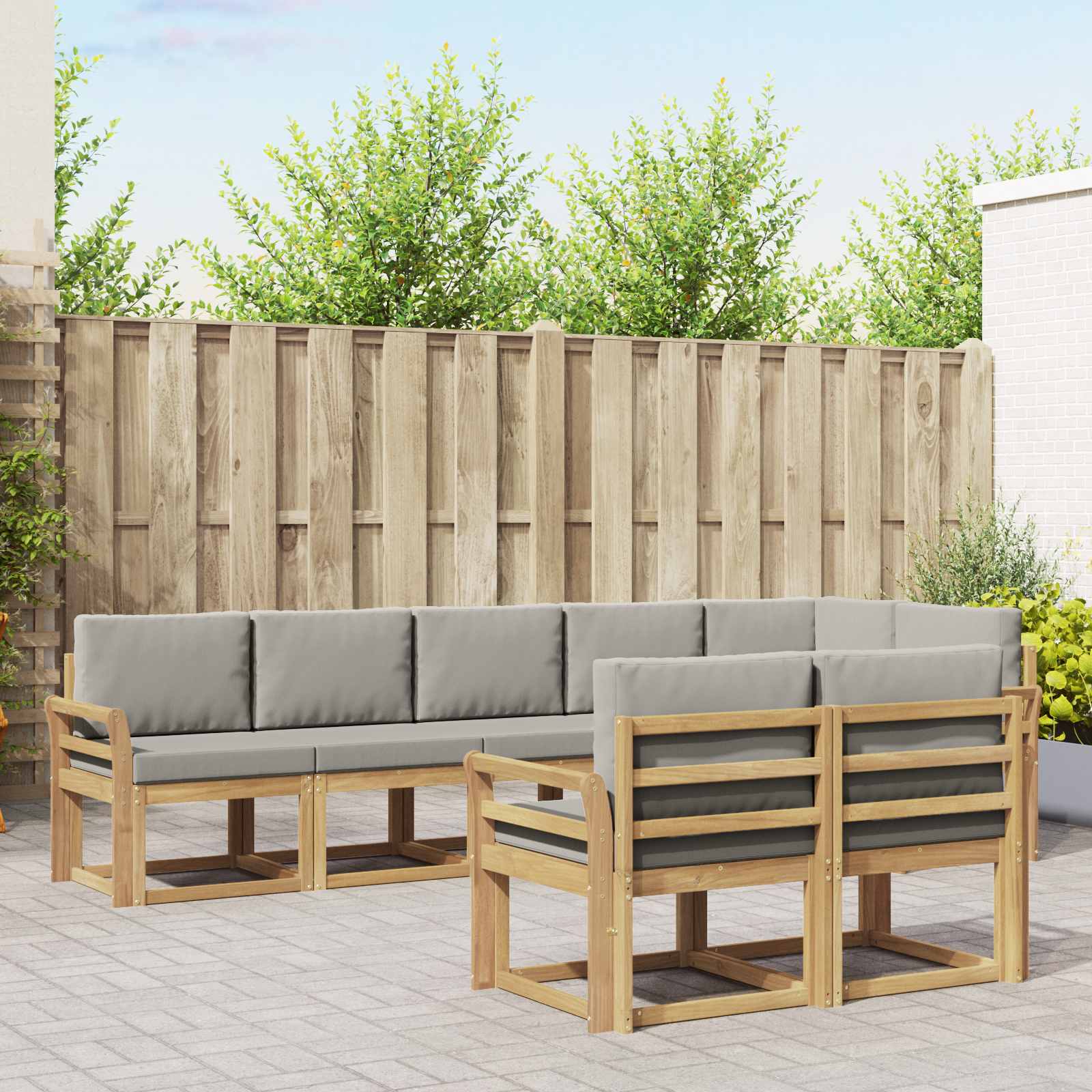 vidaXL Buiten bankenset met kussen 8 pcs Natuurlijk en Crème