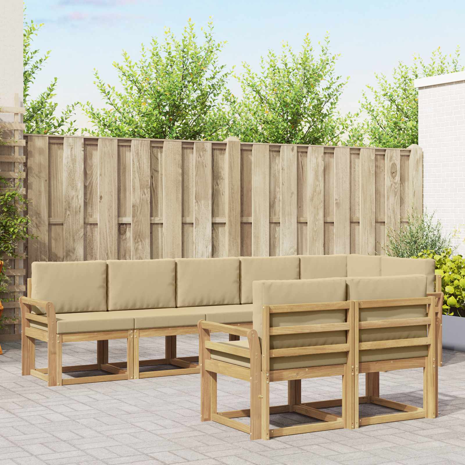 vidaXL Buiten bankenset met kussen 8 pcs Natuurlijk en Crème
