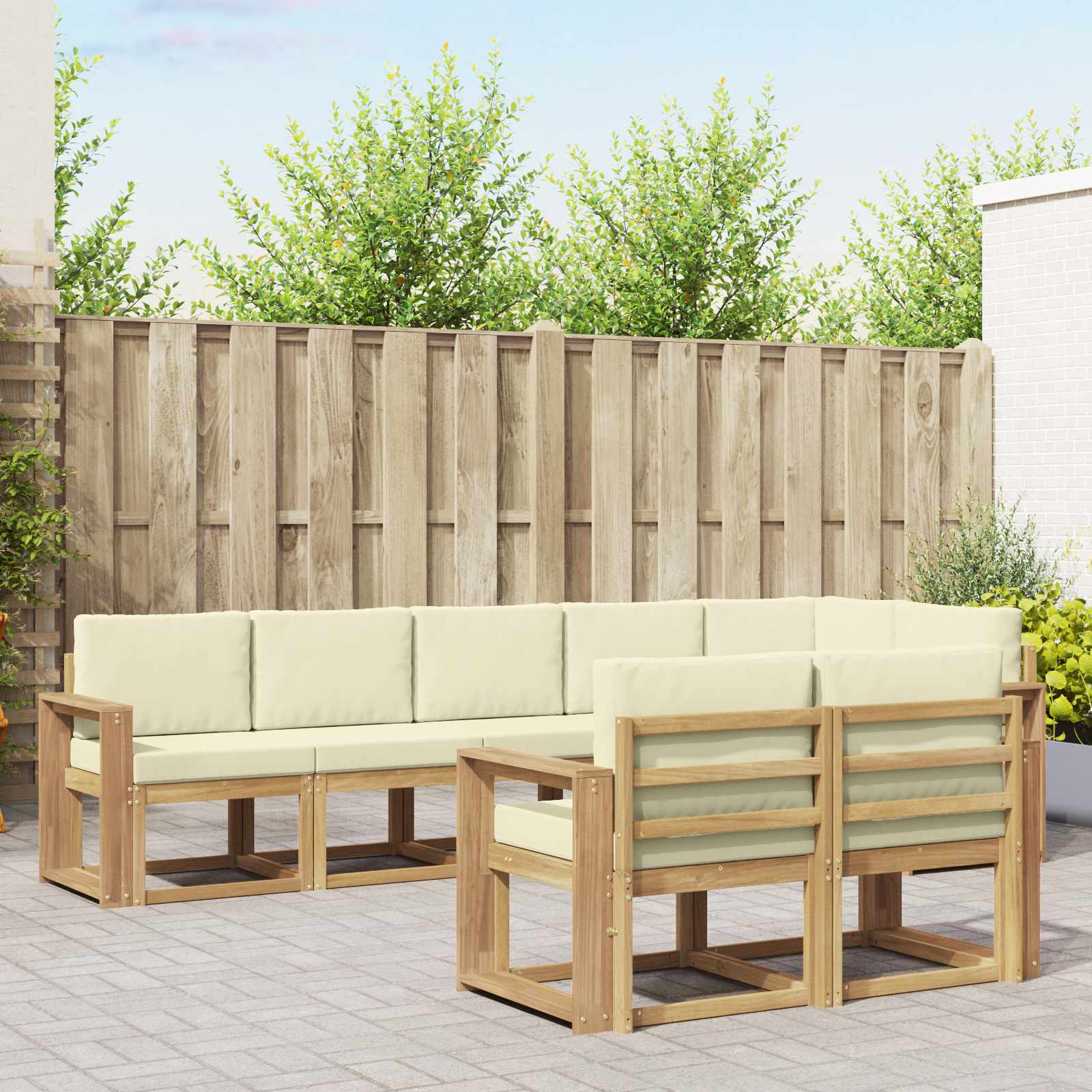 vidaXL Buiten bankenset met kussen 8 pcs Natuurlijk en Crème