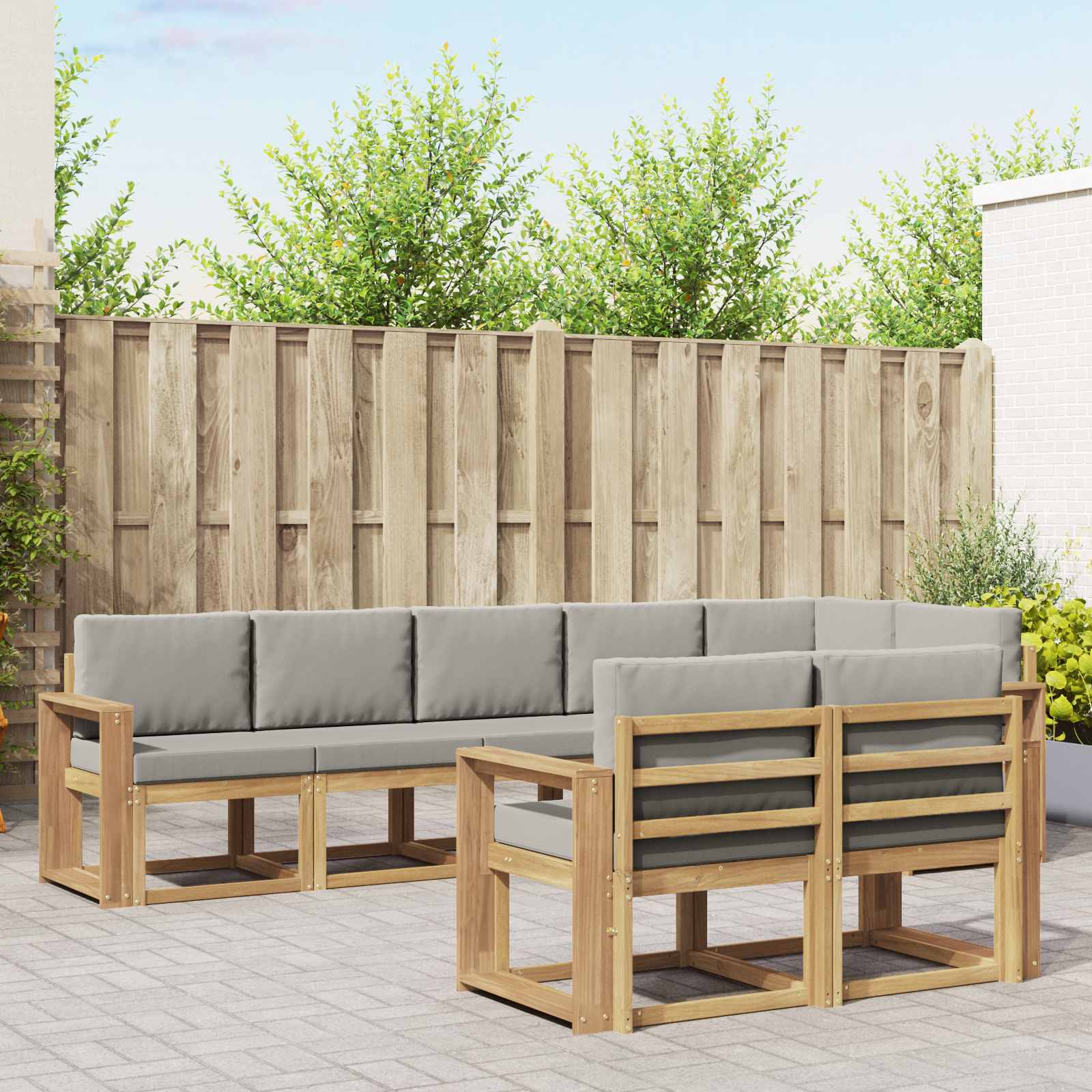 vidaXL Buiten bankenset met kussen 8 pcs Natuurlijk en Crème