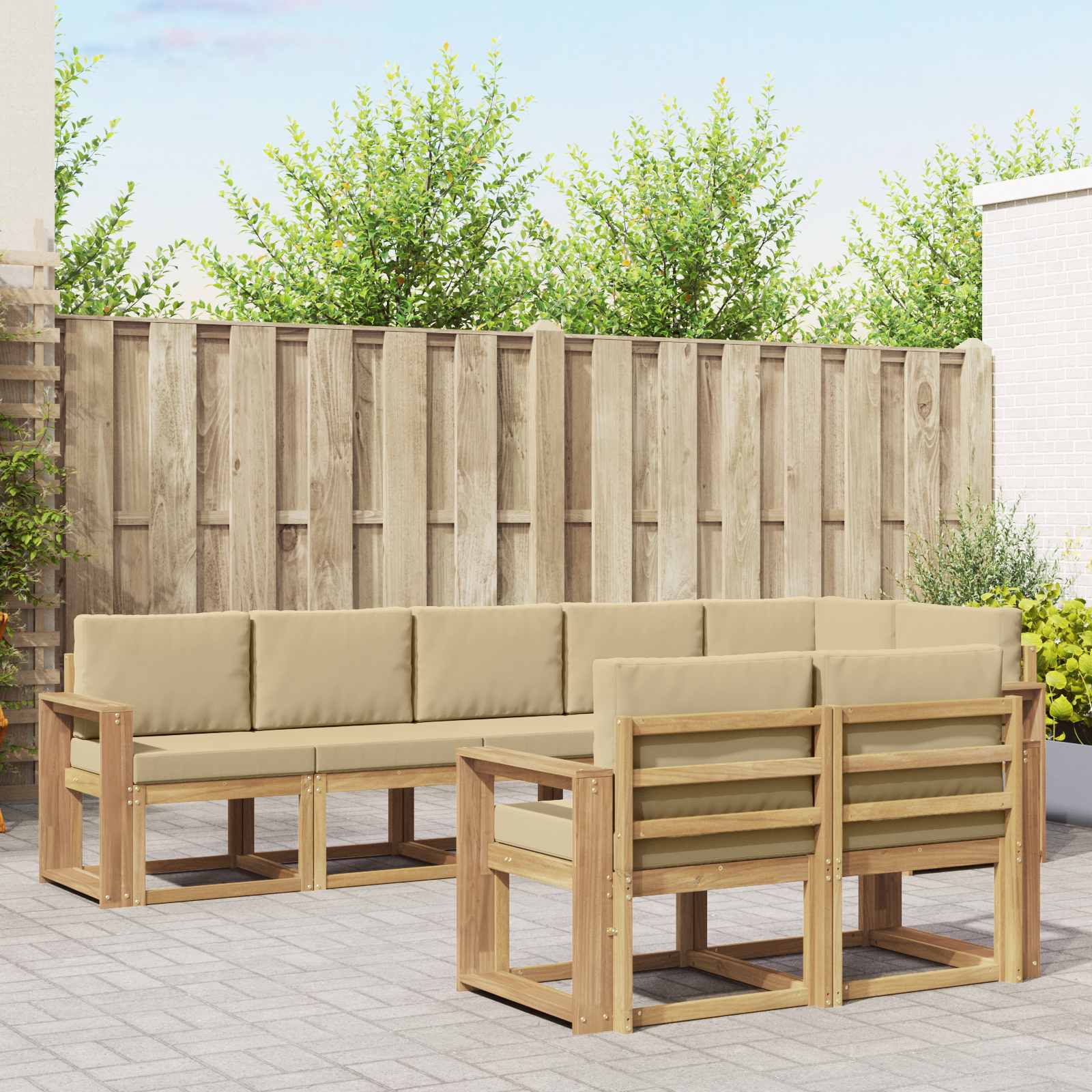 vidaXL Buiten bankenset met kussen 8 pcs Natuurlijk en Crème