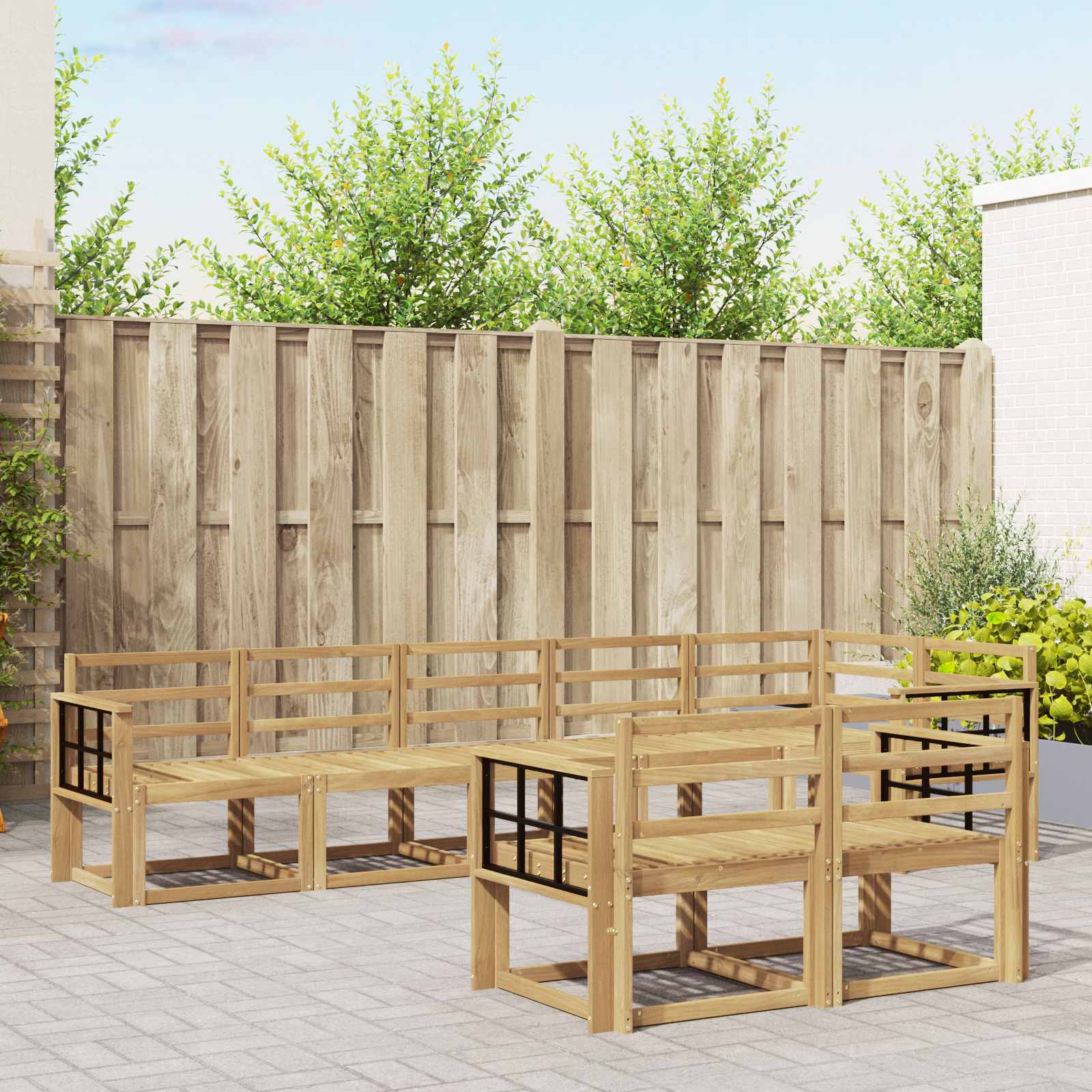 vidaXL Buiten bankenset met kussen 8 pcs Natuurlijk en Crème
